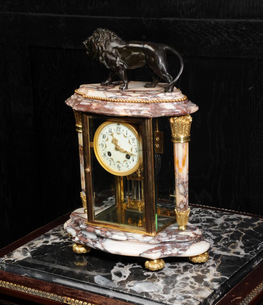Japy Frères Four Glass Regulator Clock, Lion In Good Condition In Belper, Derbyshire