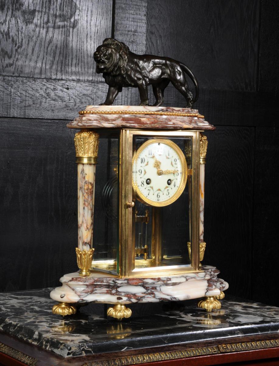 19th Century Japy Frères Four Glass Regulator Clock, Lion