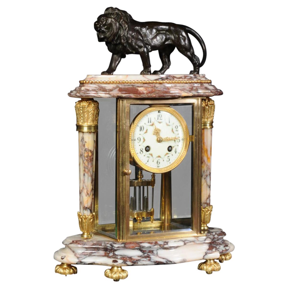 Japy Frères Four Glass Regulator Clock, Lion