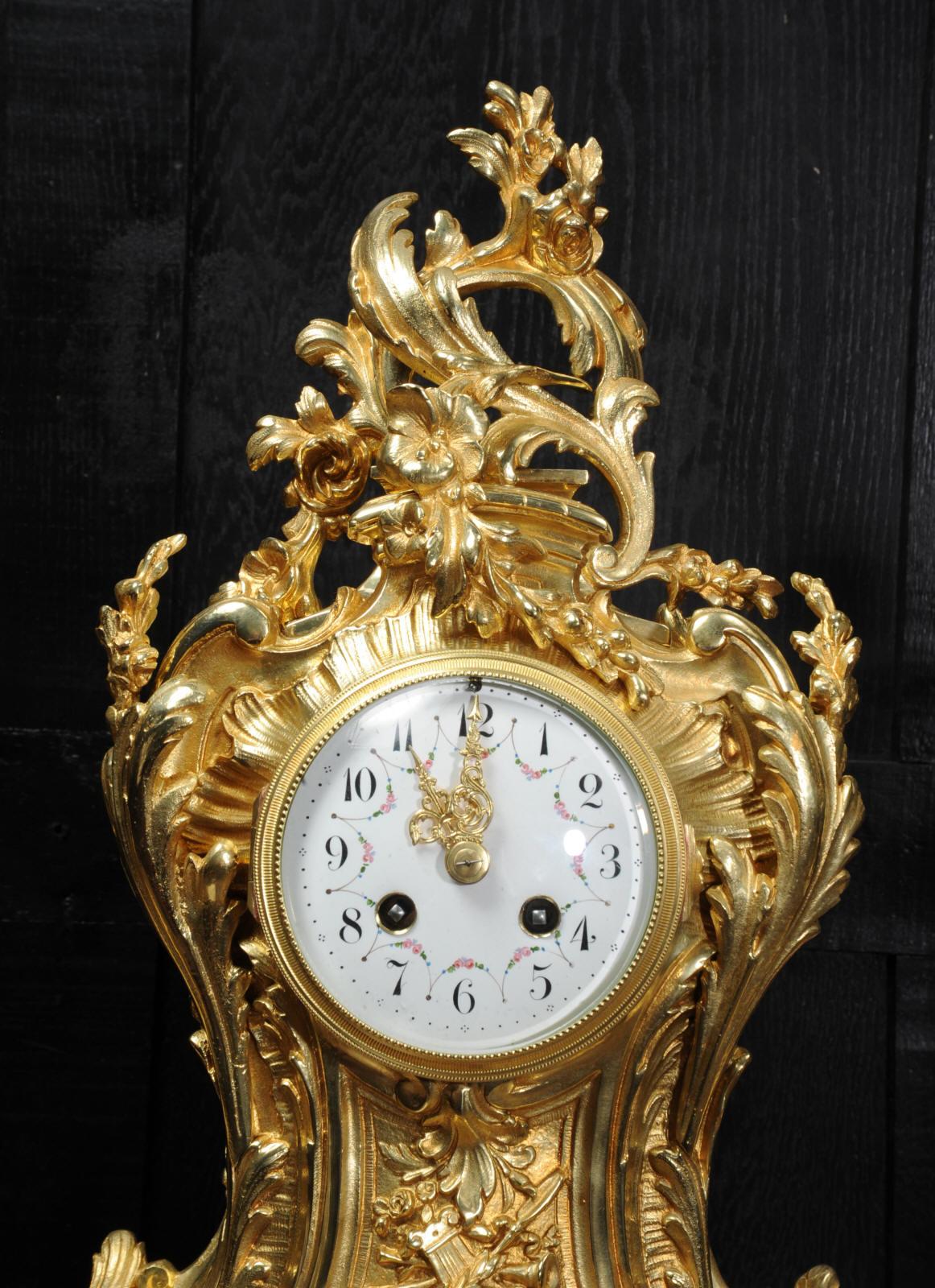 Japy Freres Large Antique French Rococo Gilt Bronze Clock Set 8