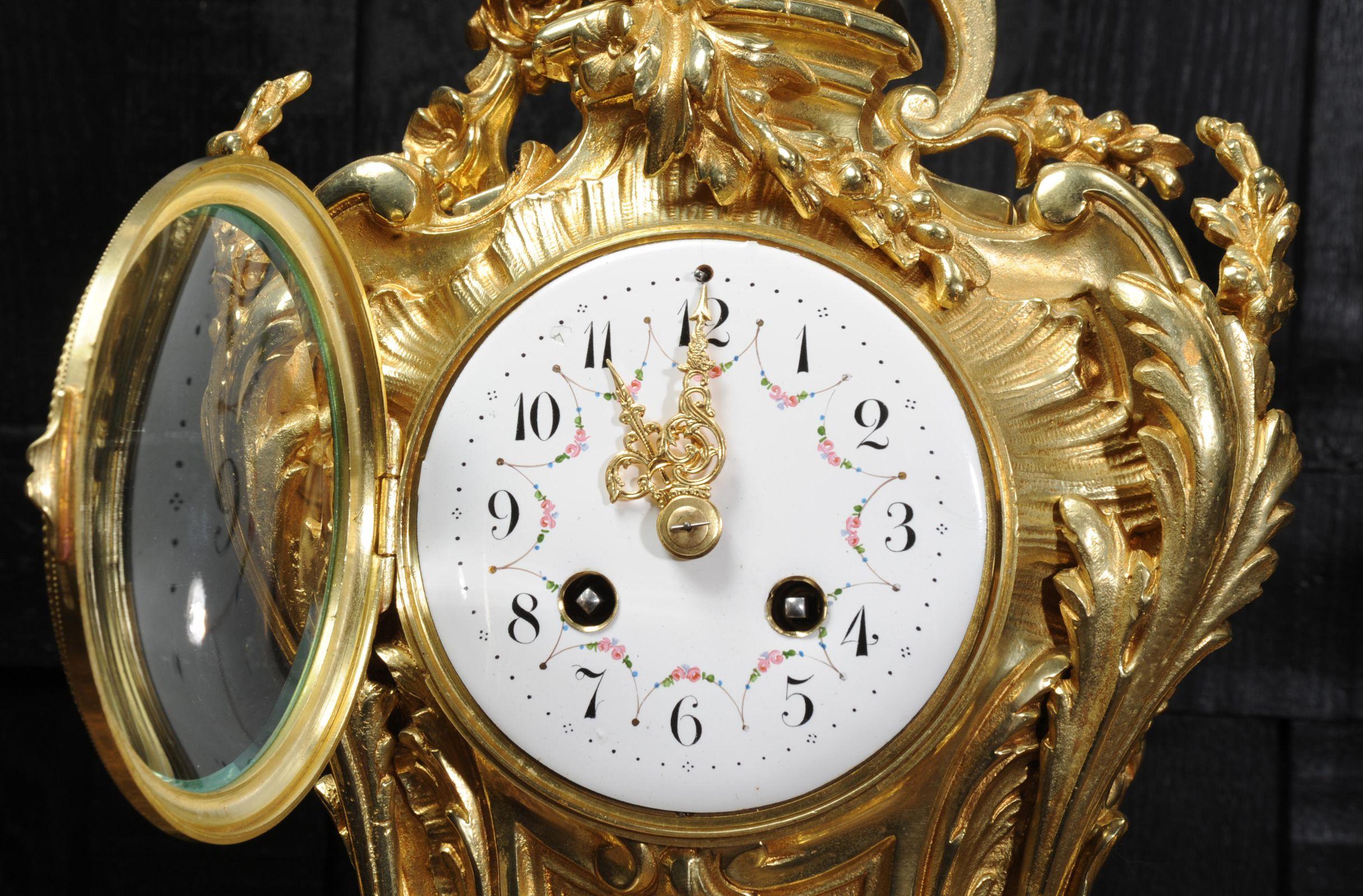 Japy Freres Large Antique French Rococo Gilt Bronze Clock Set 9