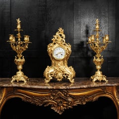 Japy Freres Large Antique French Rococo Gilt Bronze Clock Set