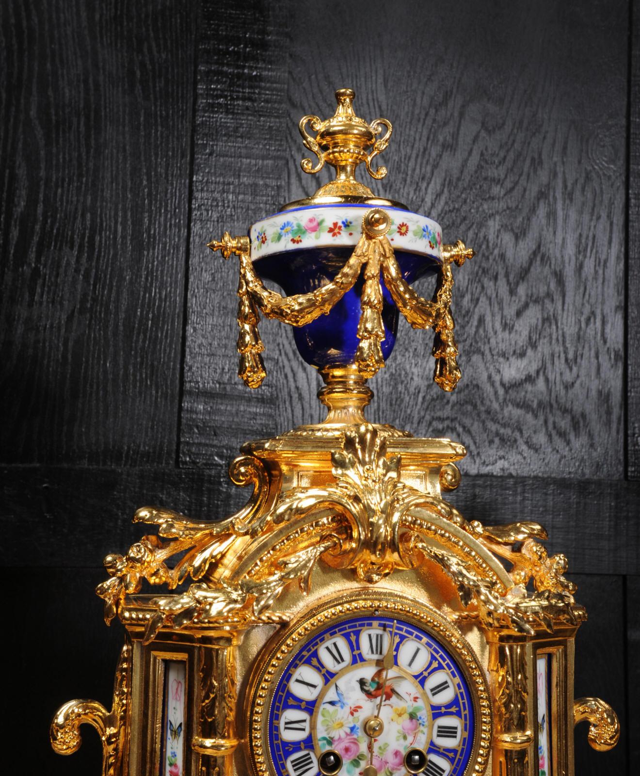 Japy Frères Large Gilt and Sèvres Porcelain Baroque Antique Clock Set 5