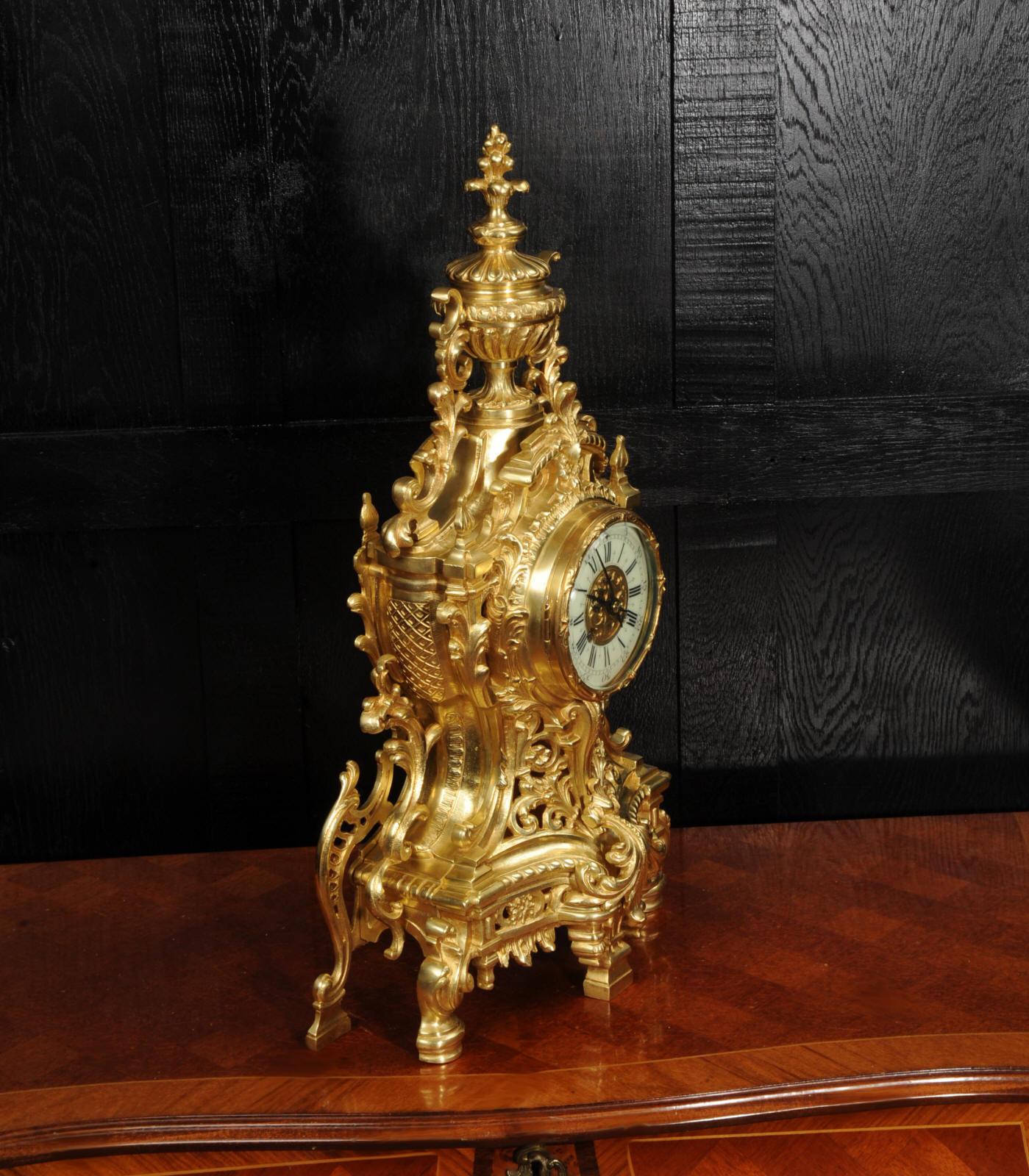 Japy Freres Louis XV Baroque Gilt Bronze Antique French Clock 6