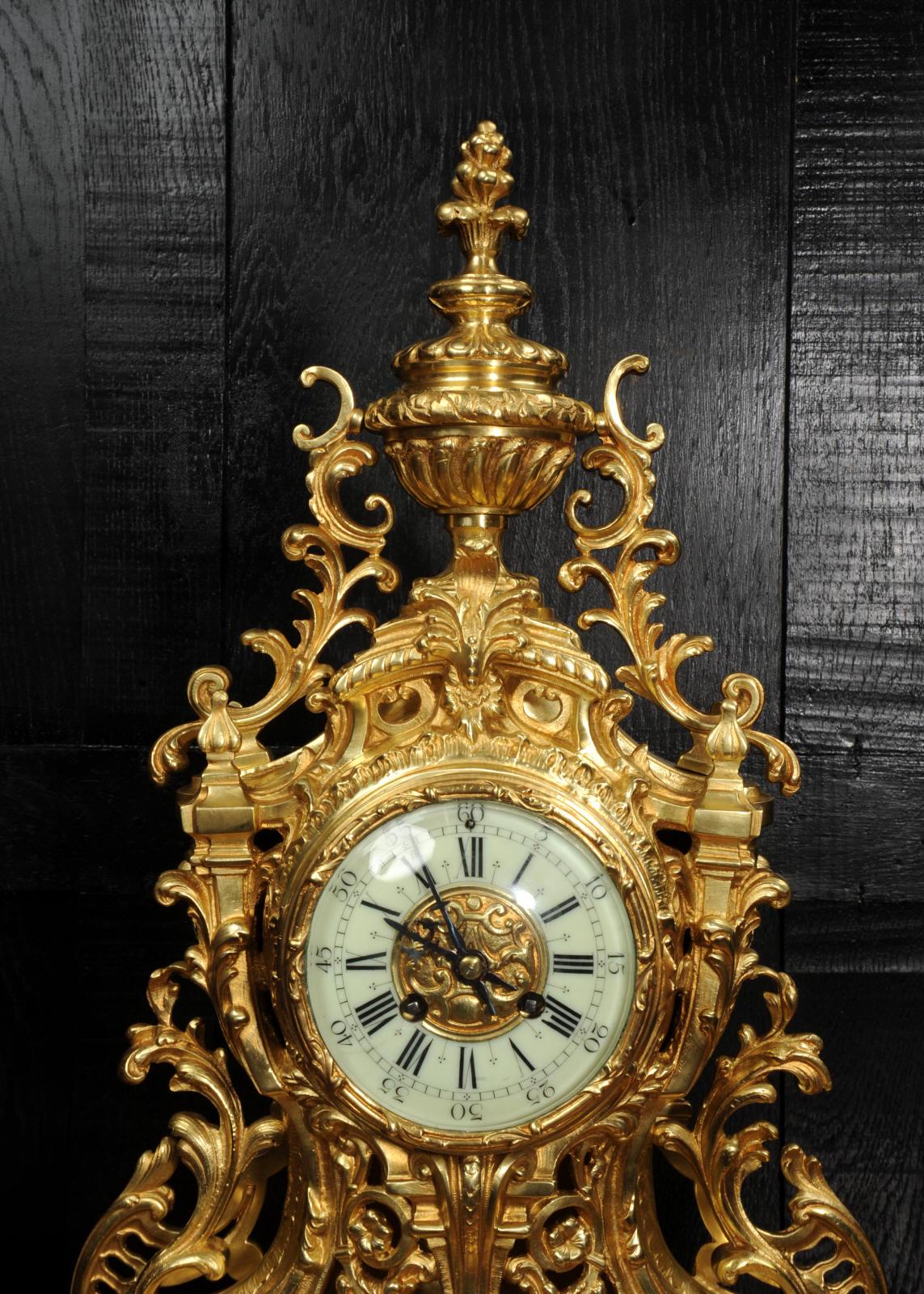Japy Freres Louis XV Baroque Gilt Bronze Antique French Clock 7