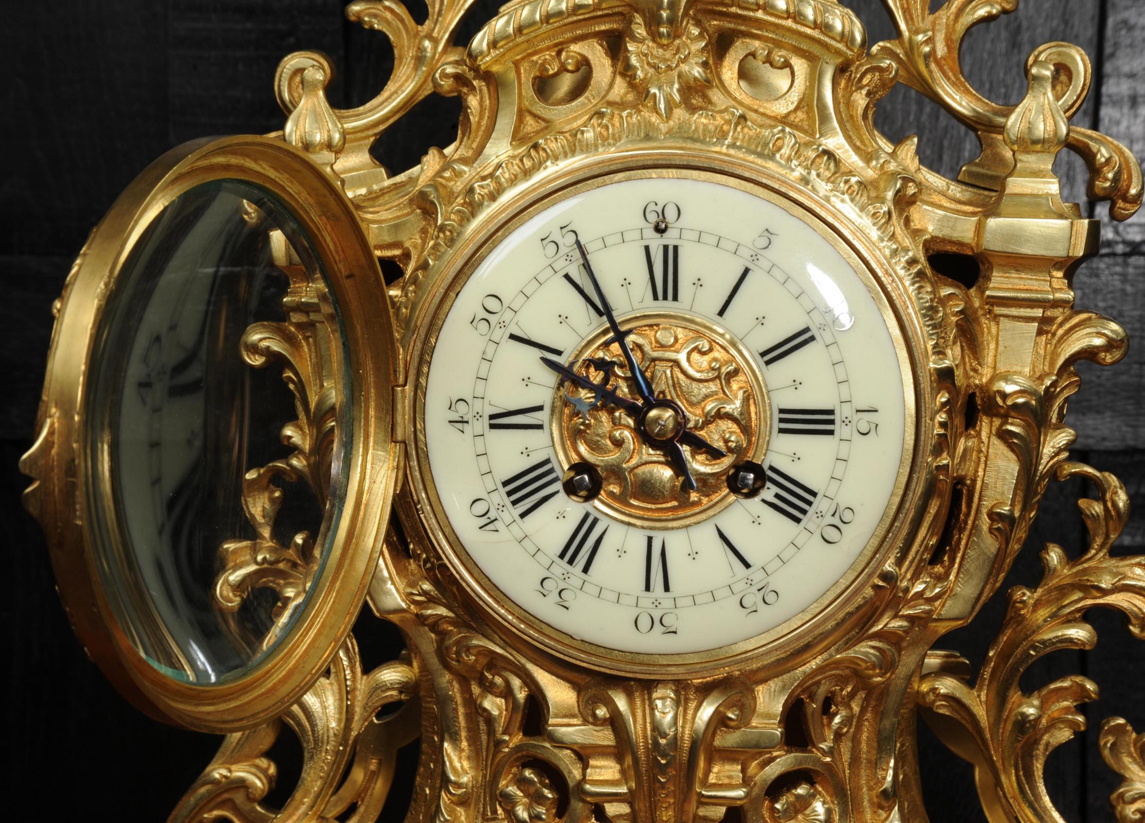 Japy Freres Louis XV Baroque Gilt Bronze Antique French Clock 8