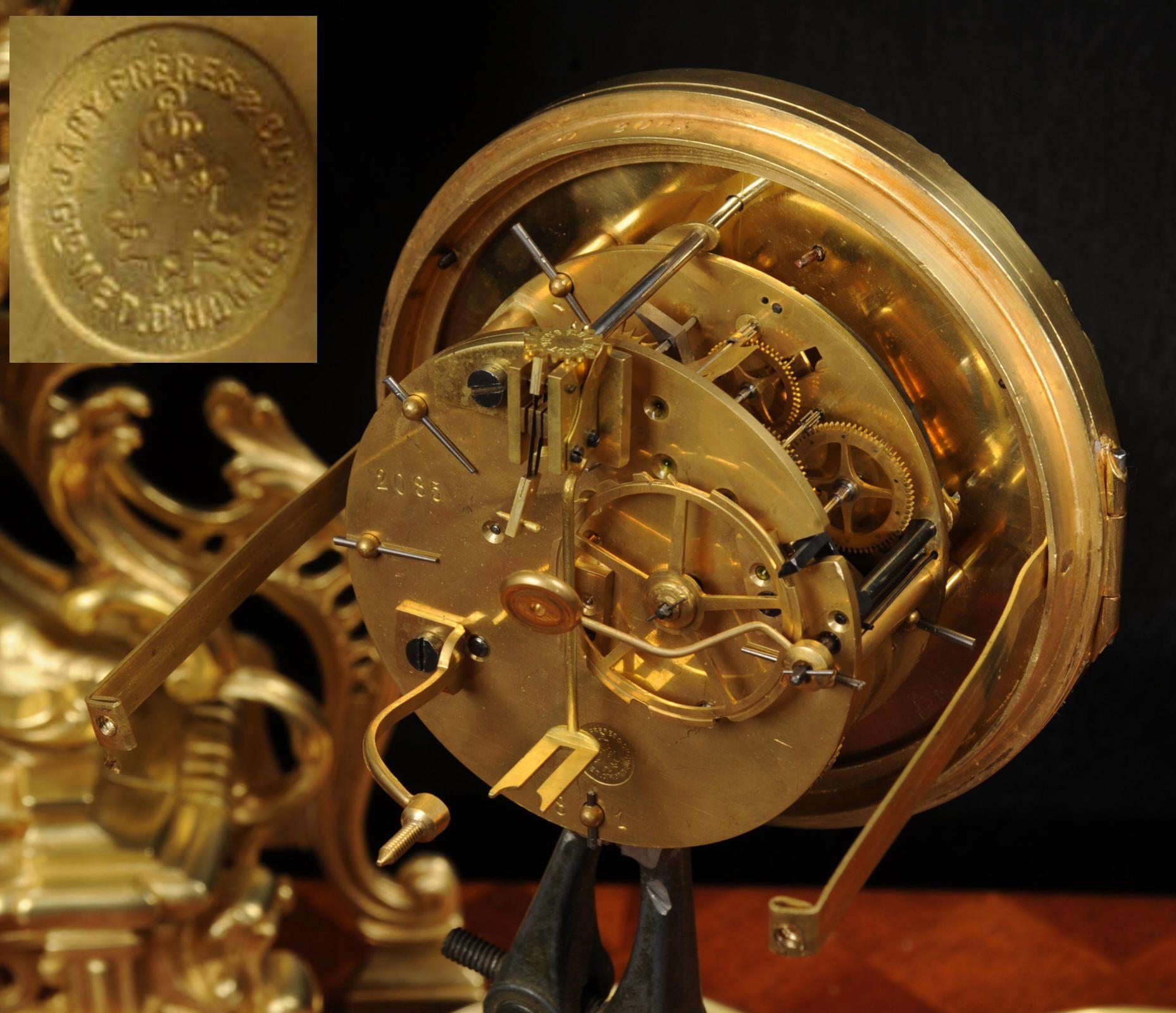 Japy Freres Louis XV Baroque Gilt Bronze Antique French Clock 11