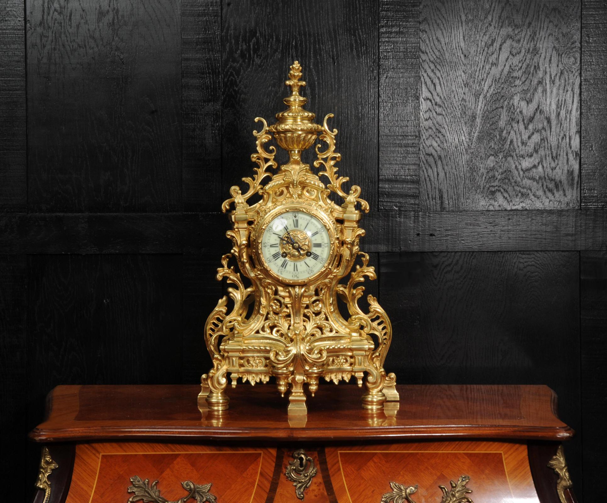 Japy Freres Louis XV Baroque Gilt Bronze Antique French Clock In Good Condition In Belper, Derbyshire