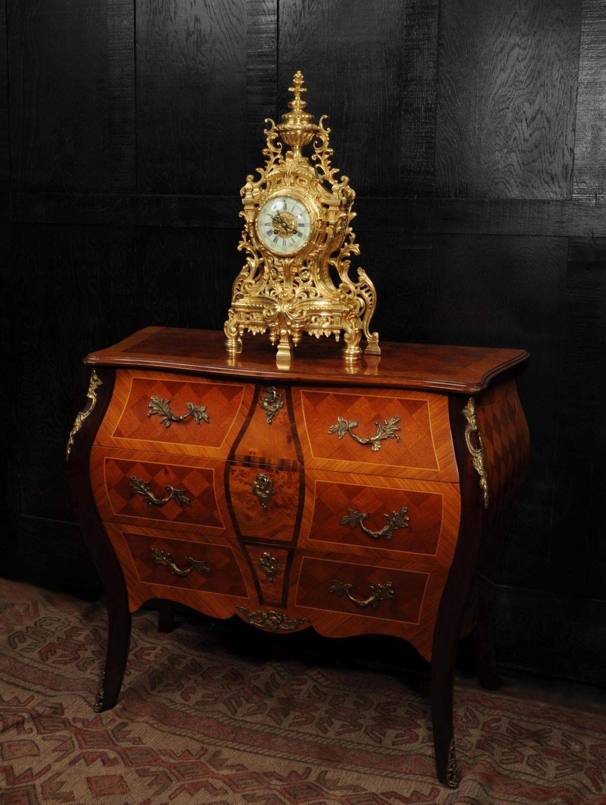19th Century Japy Freres Louis XV Baroque Gilt Bronze Antique French Clock