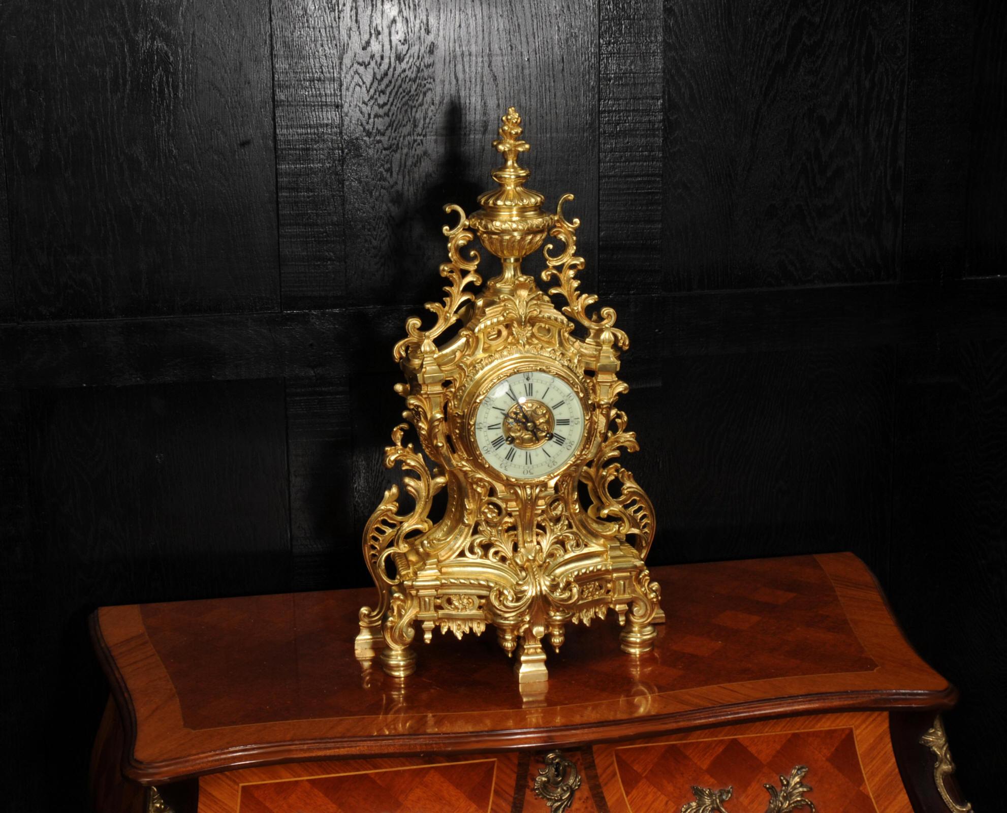 Japy Freres Louis XV Baroque Gilt Bronze Antique French Clock 1