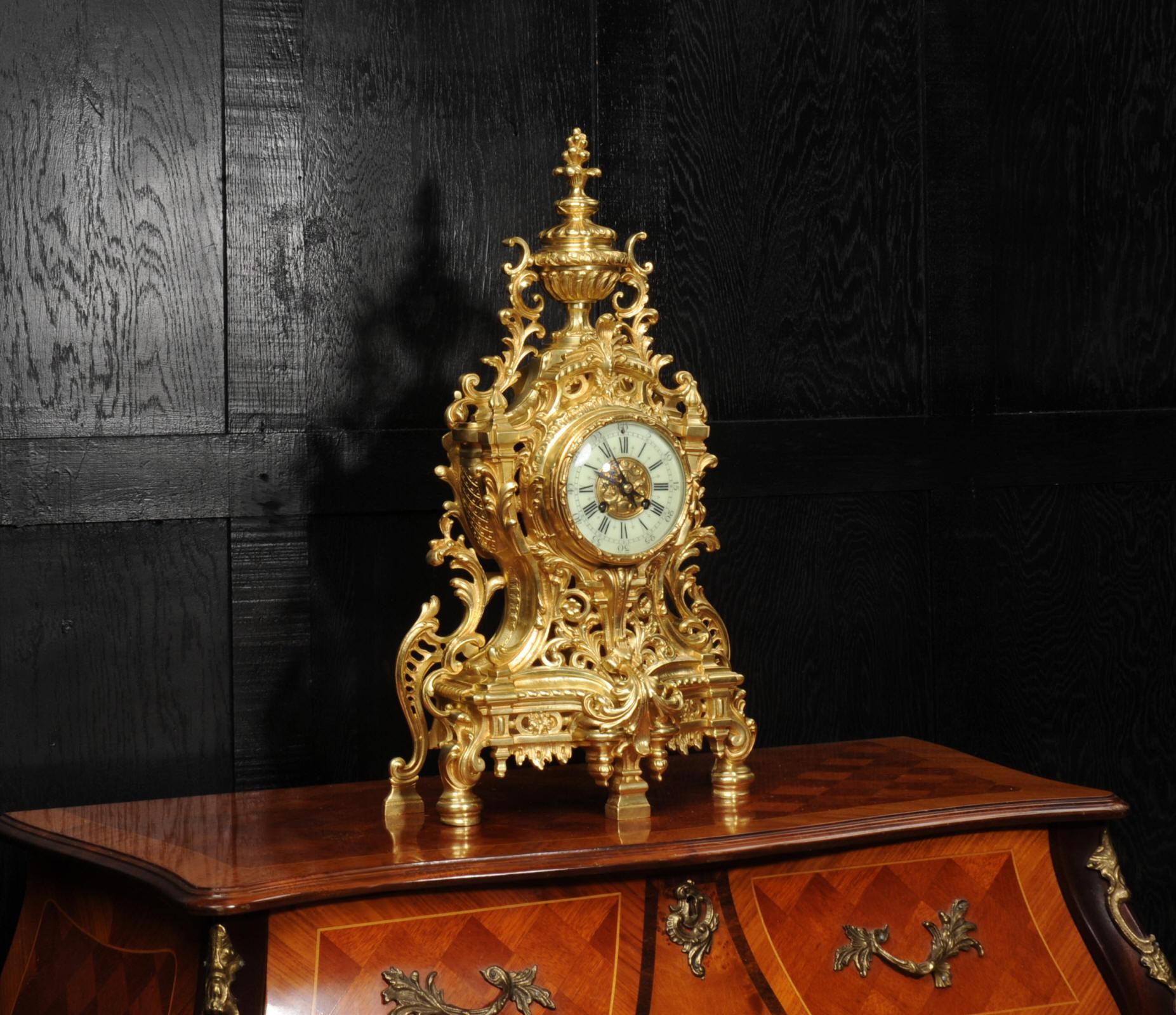 Japy Freres Louis XV Baroque Gilt Bronze Antique French Clock 2