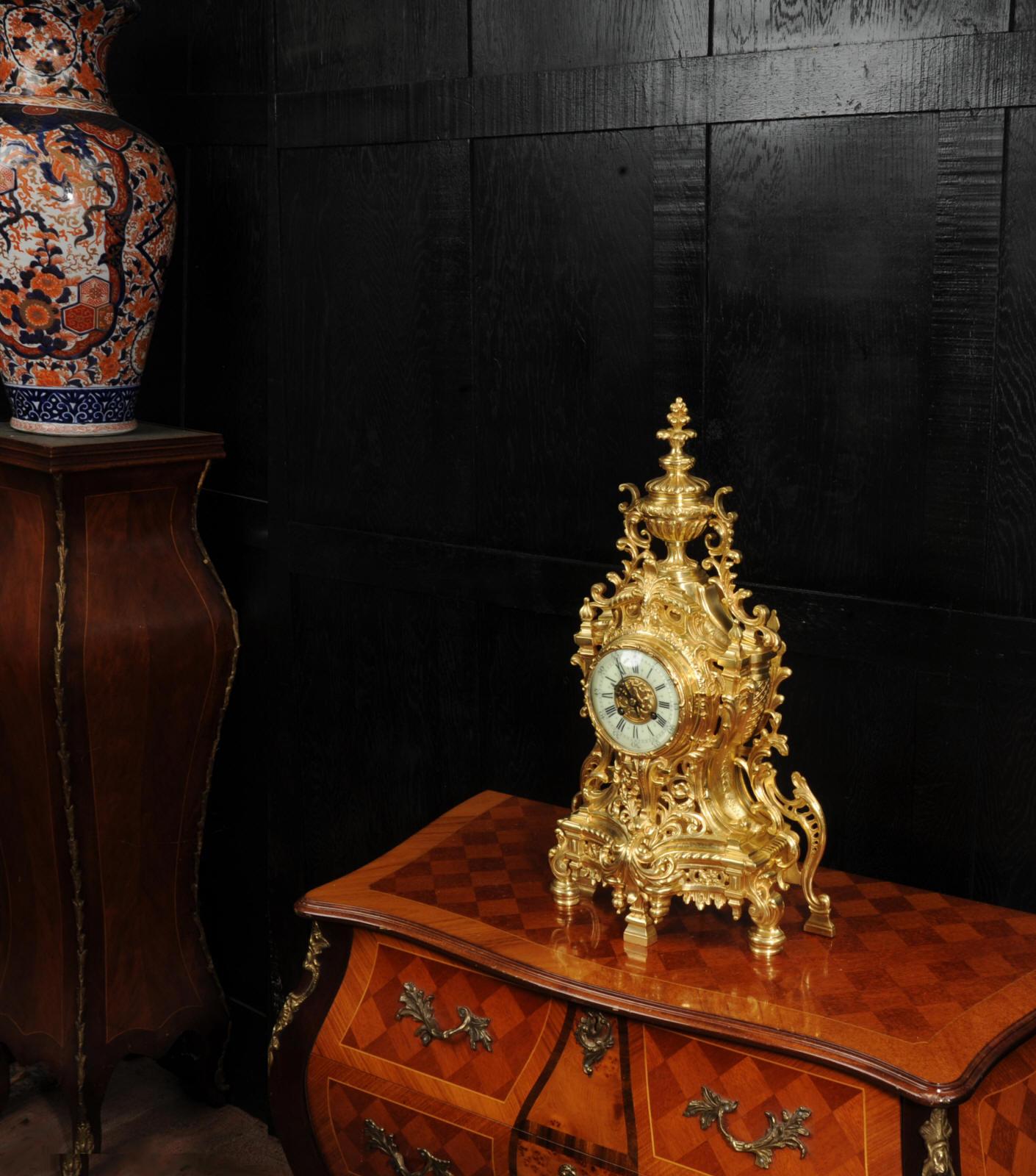 Japy Freres Louis XV Baroque Gilt Bronze Antique French Clock 3