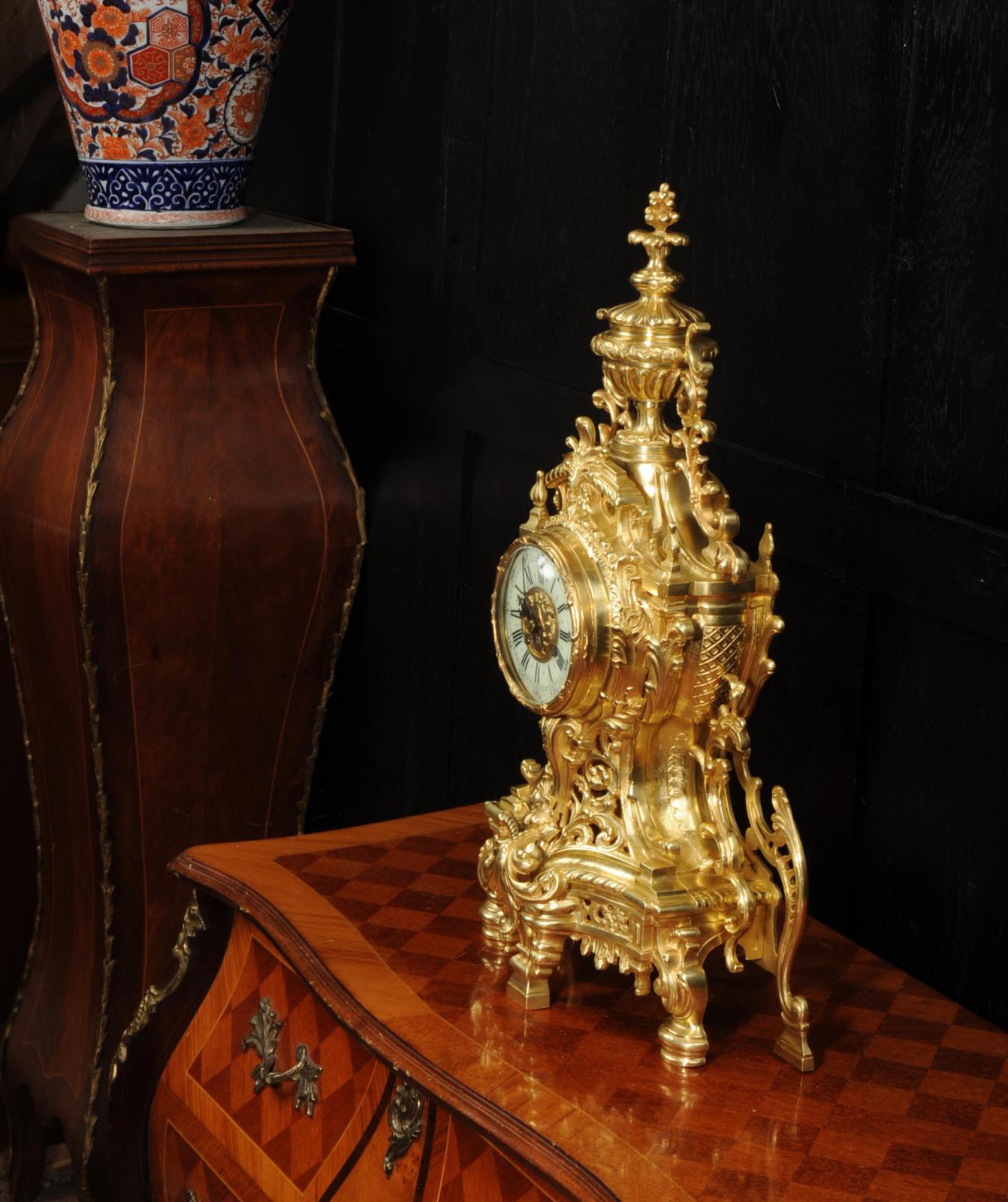 Japy Freres Louis XV Baroque Gilt Bronze Antique French Clock 4