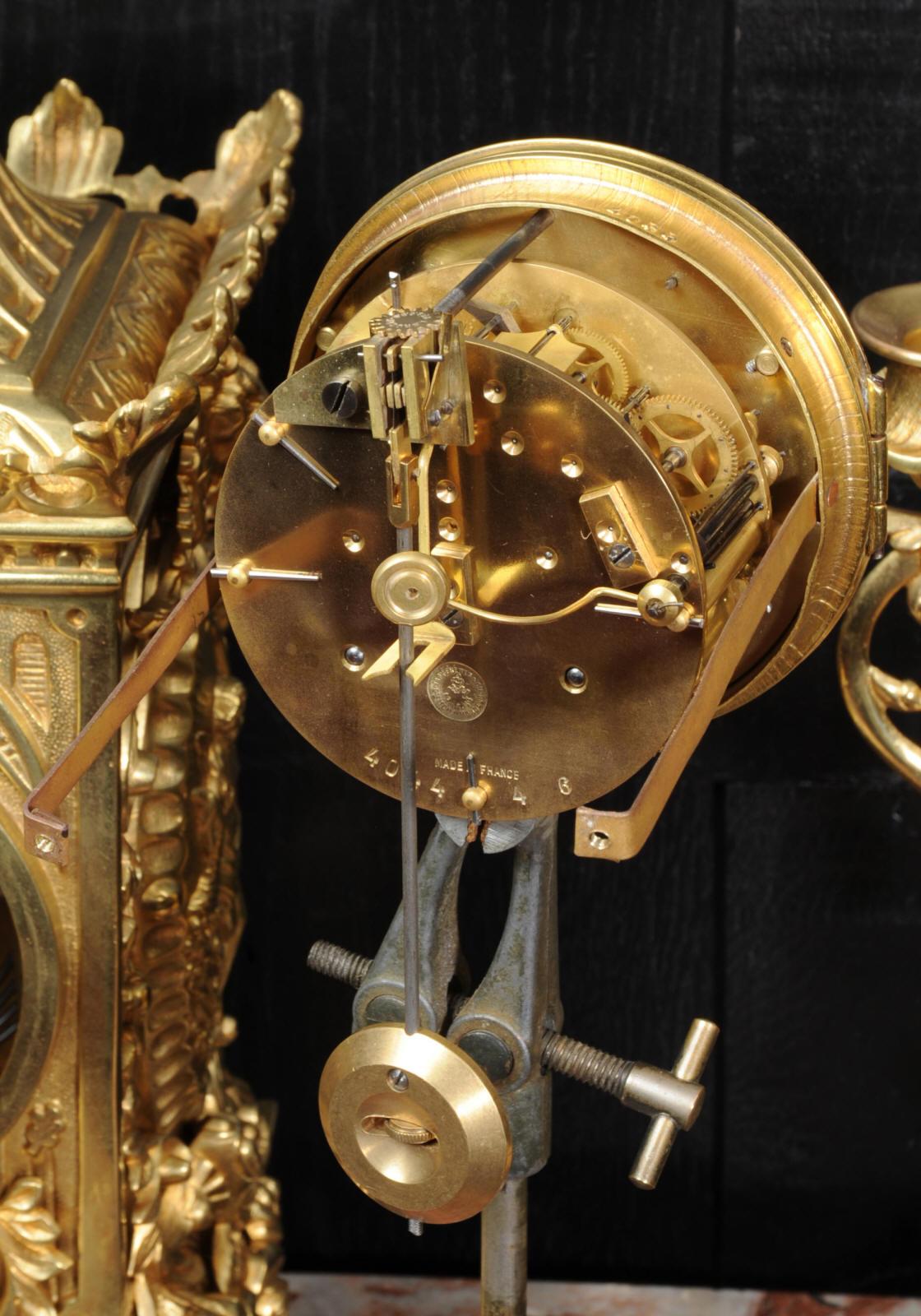 Japy Freres Louis XVI Antique French Gilt Bronze Clock Set For Sale 9