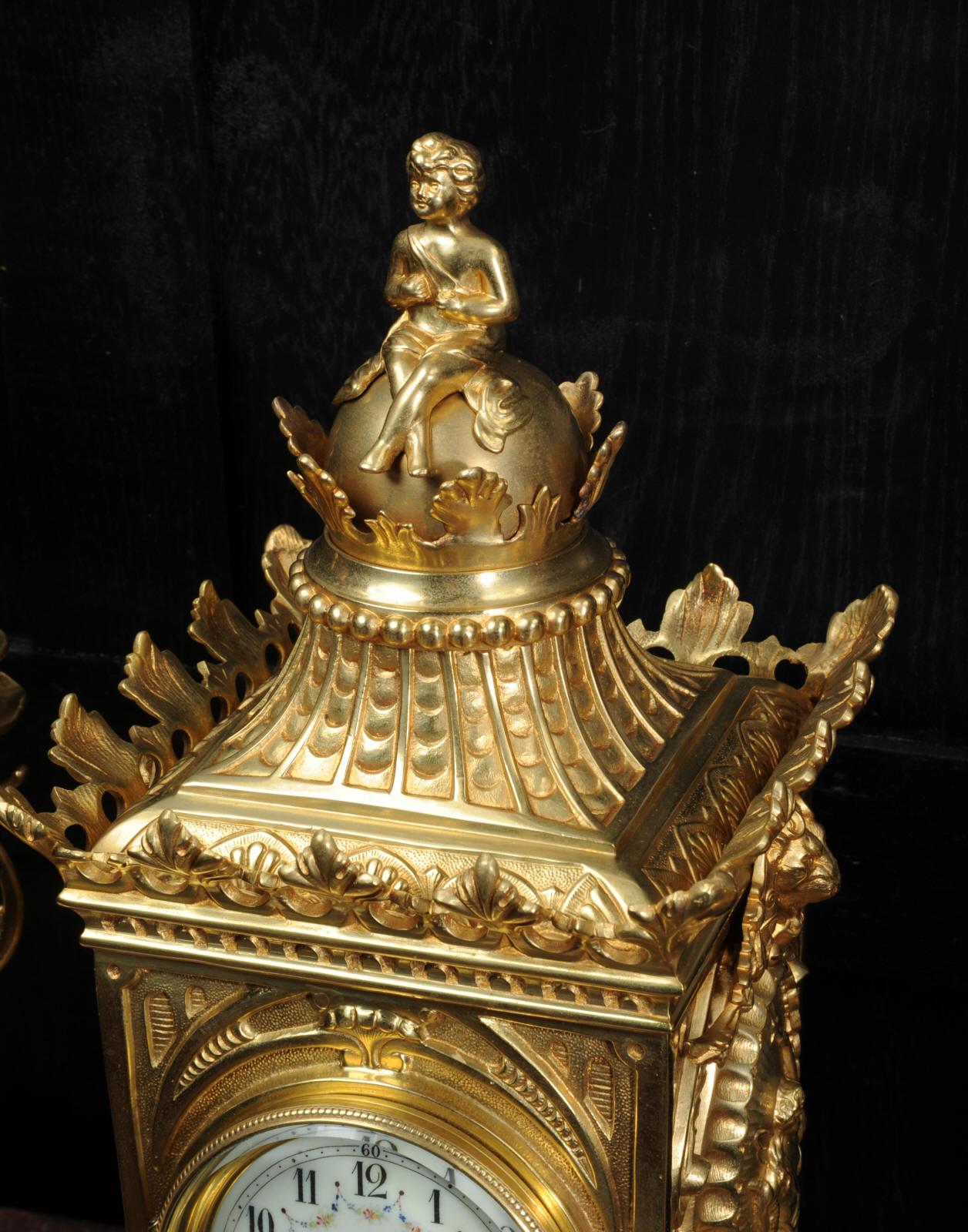 Japy Freres Louis XVI Antique French Gilt Bronze Clock Set For Sale 3