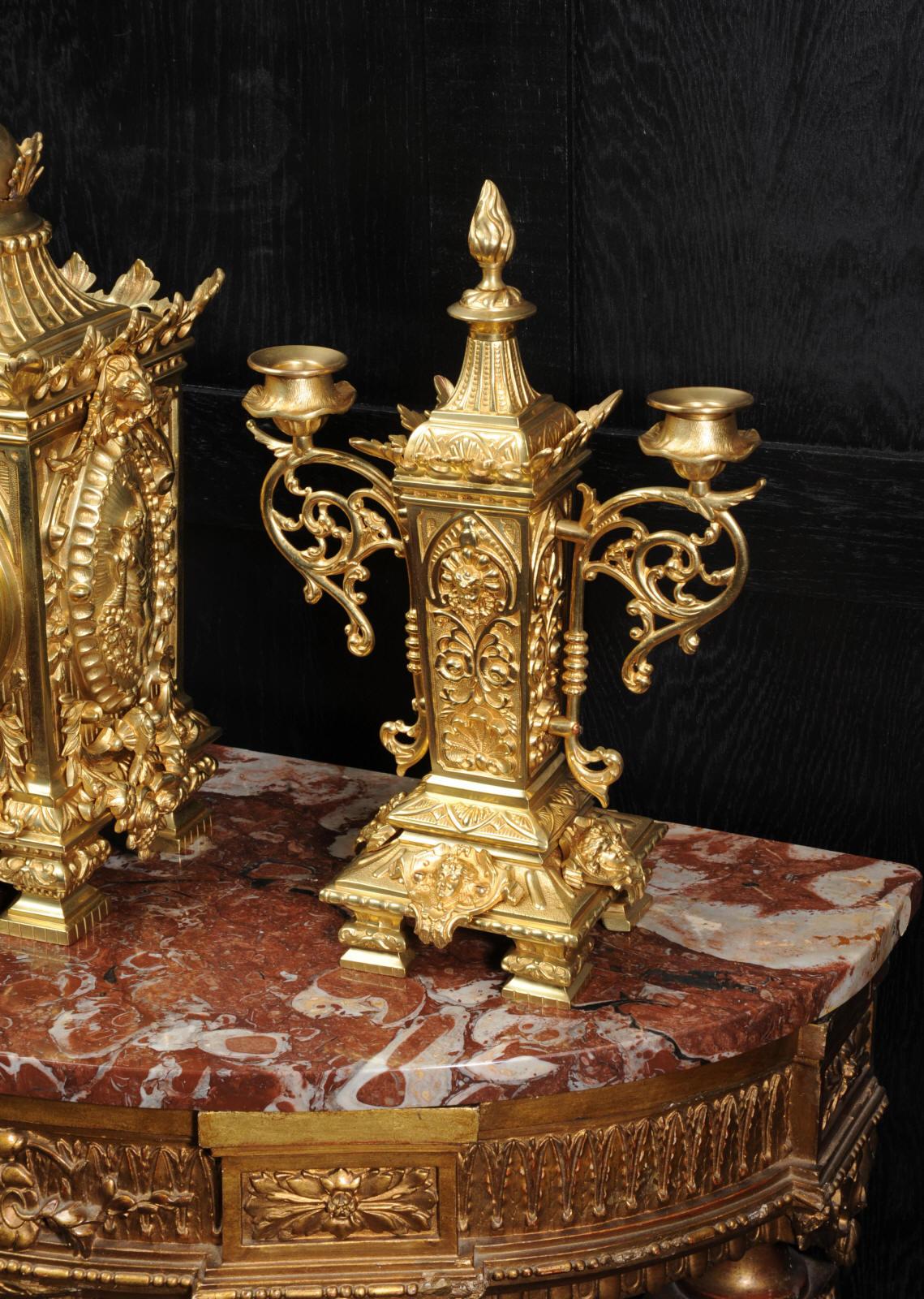 Japy Freres Louis XVI Antique French Gilt Bronze Clock Set For Sale 4