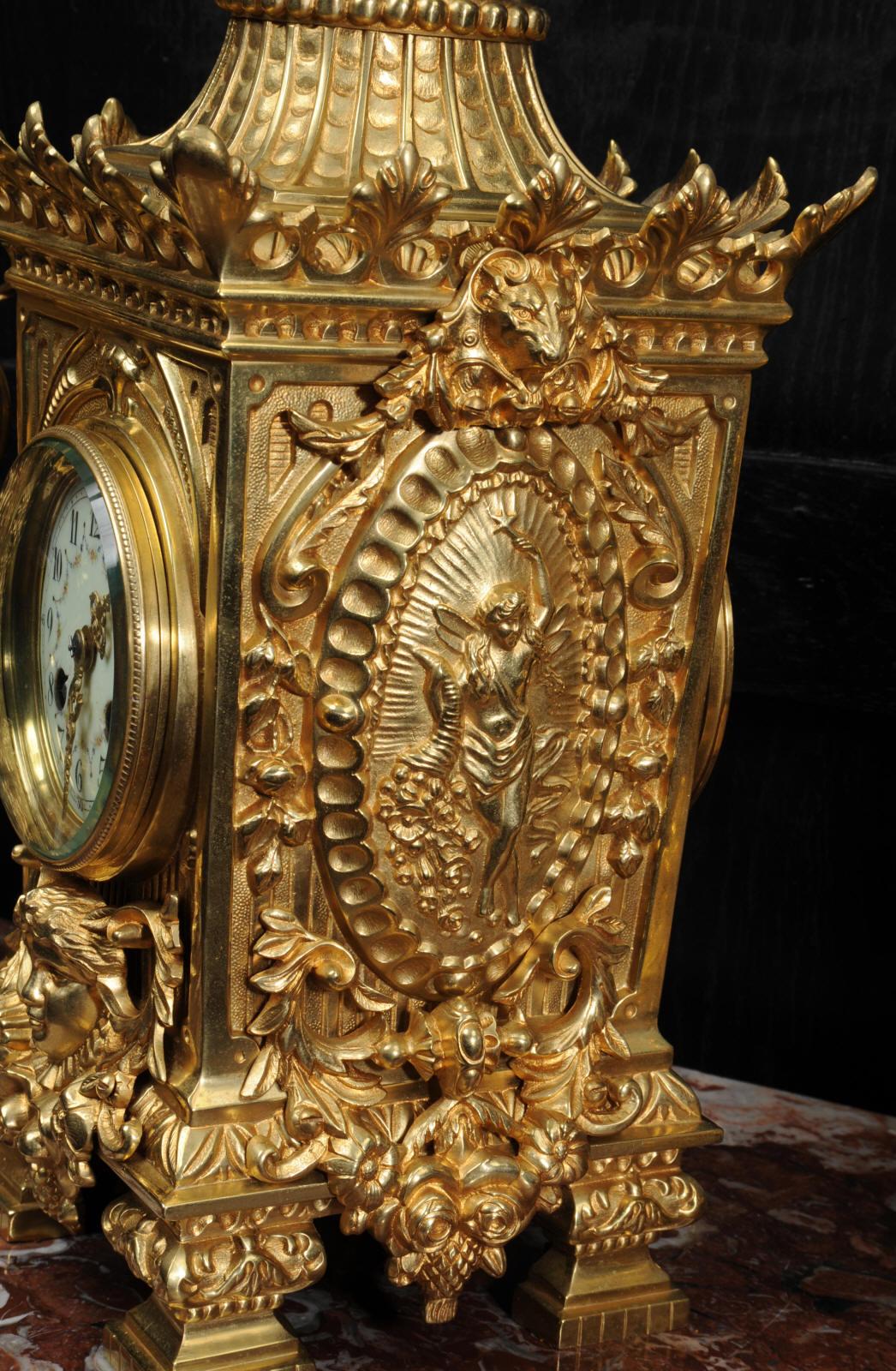 Japy Freres Louis XVI Antique French Gilt Bronze Clock Set For Sale 5