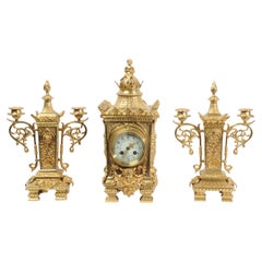 Japy Freres Louis XVI Antique French Gilt Bronze Clock Set
