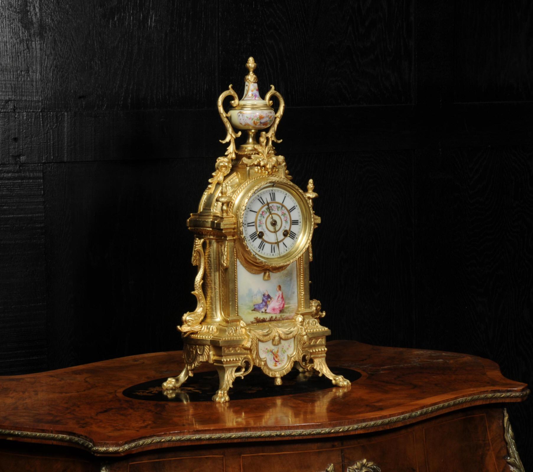 Japy Freres Louis XVI Gilt Bronze and Sevres Porcelain Antique French Clock 6