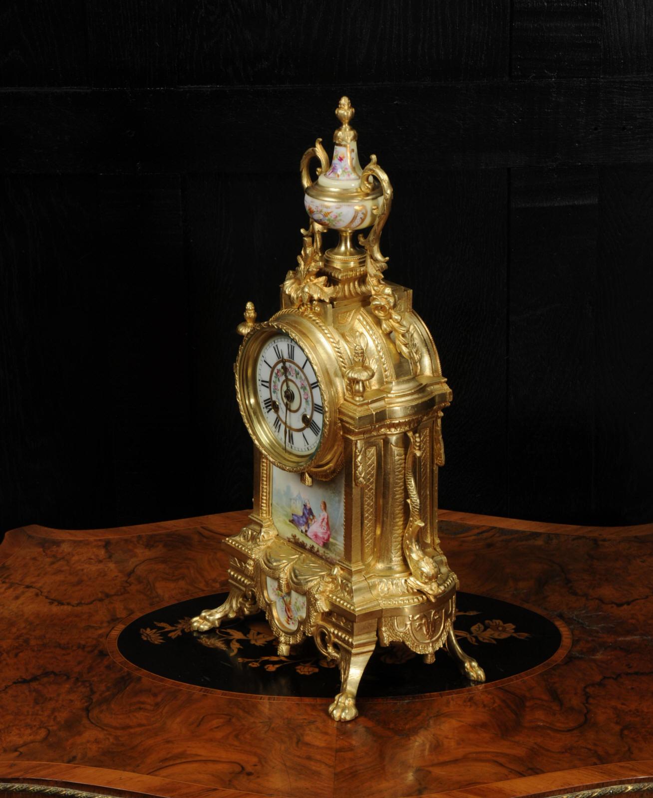 Japy Freres Louis XVI Gilt Bronze and Sevres Porcelain Antique French Clock 9