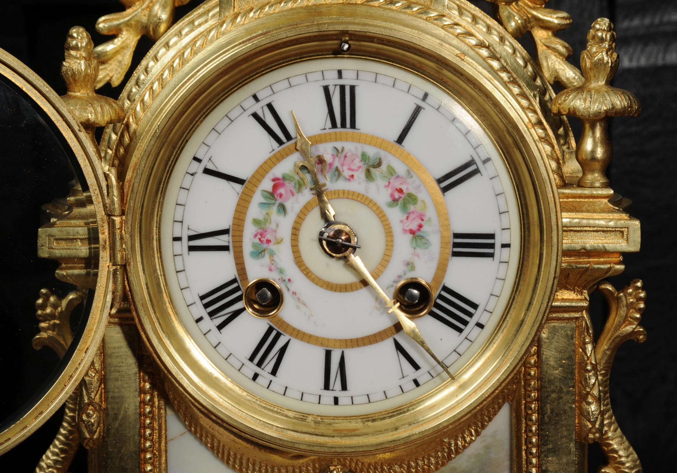 Japy Freres Louis XVI Gilt Bronze and Sevres Porcelain Antique French Clock 11
