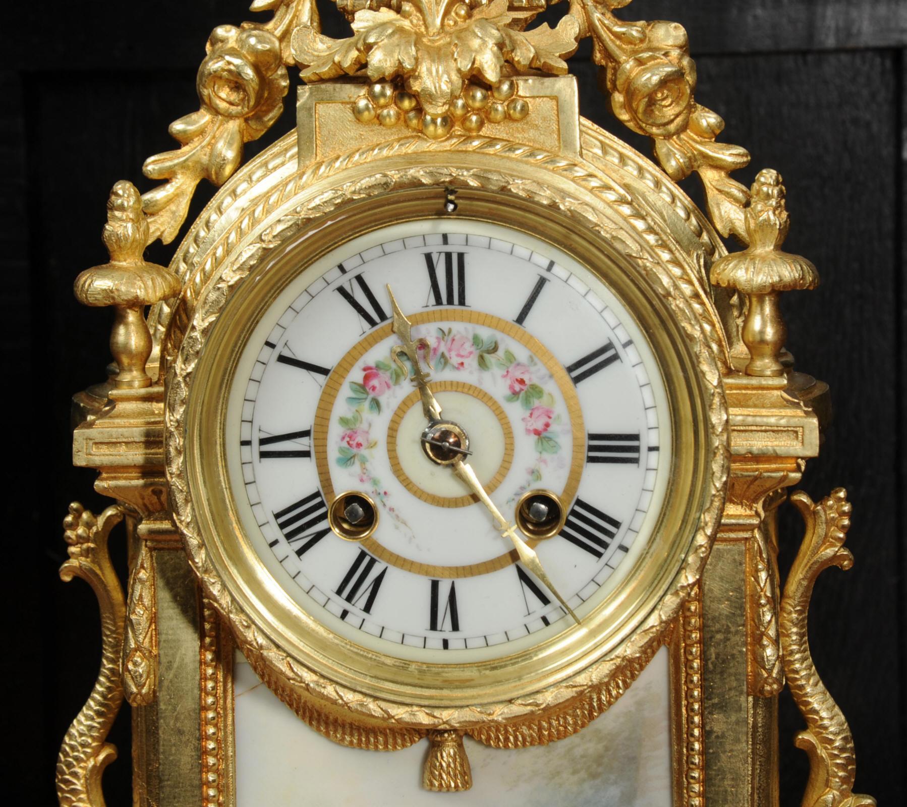 Japy Freres Louis XVI Gilt Bronze and Sevres Porcelain Antique French Clock 12