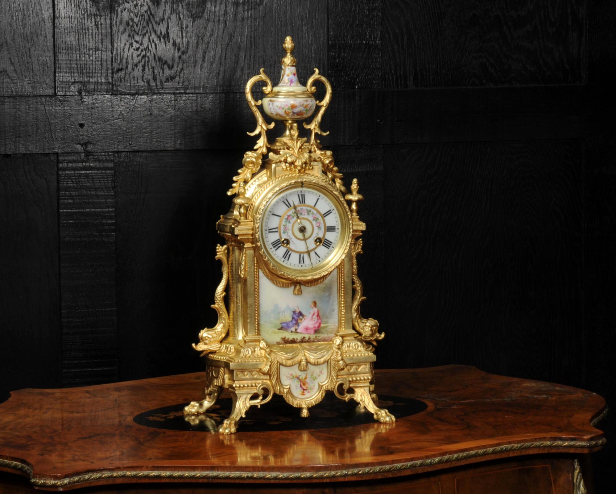 19th Century Japy Freres Louis XVI Gilt Bronze and Sevres Porcelain Antique French Clock