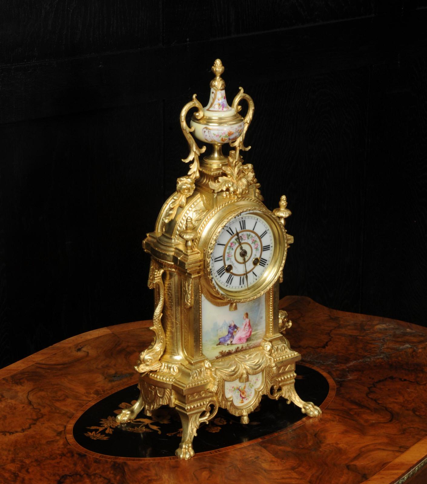 Japy Freres Louis XVI Gilt Bronze and Sevres Porcelain Antique French Clock 1