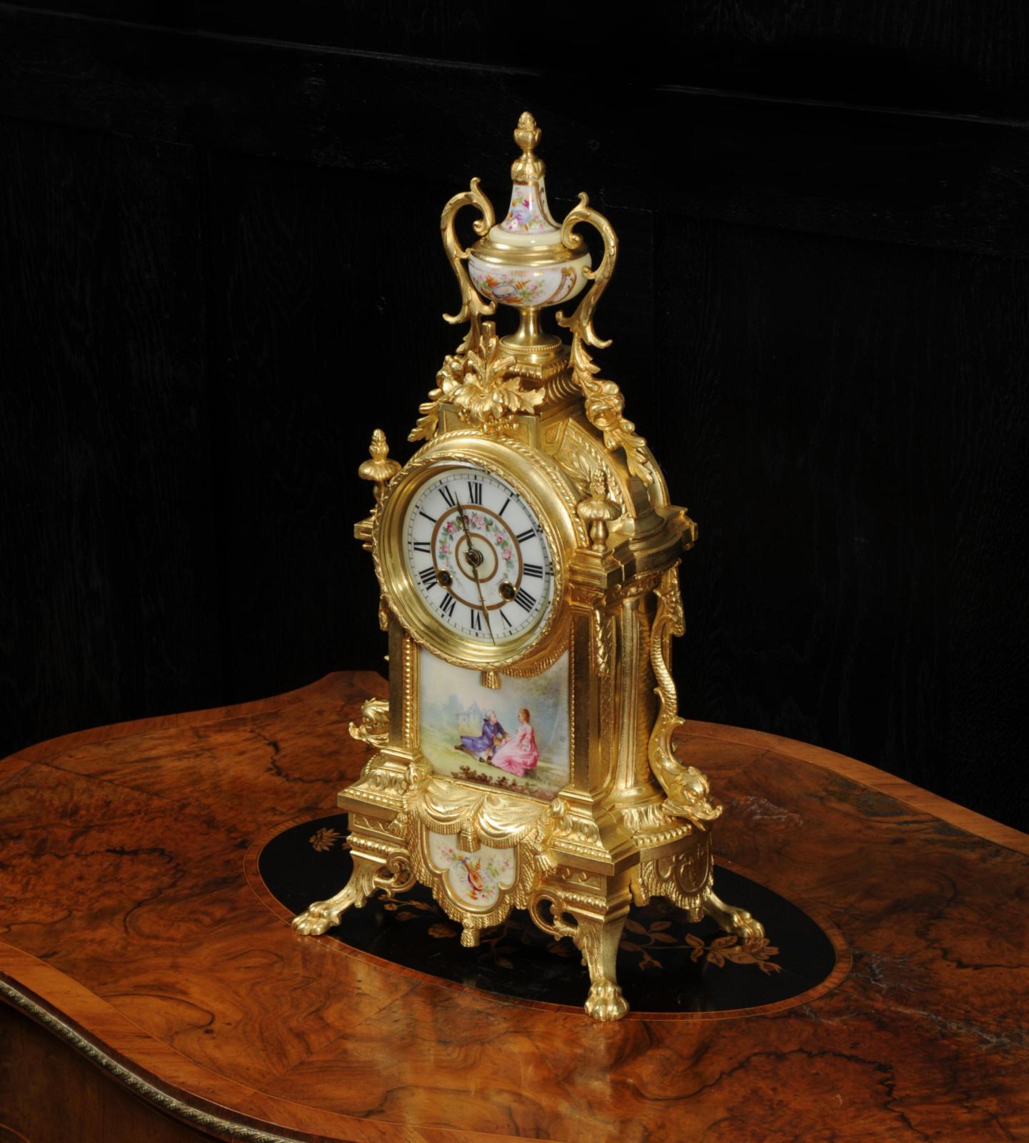 Japy Freres Louis XVI Gilt Bronze and Sevres Porcelain Antique French Clock 2