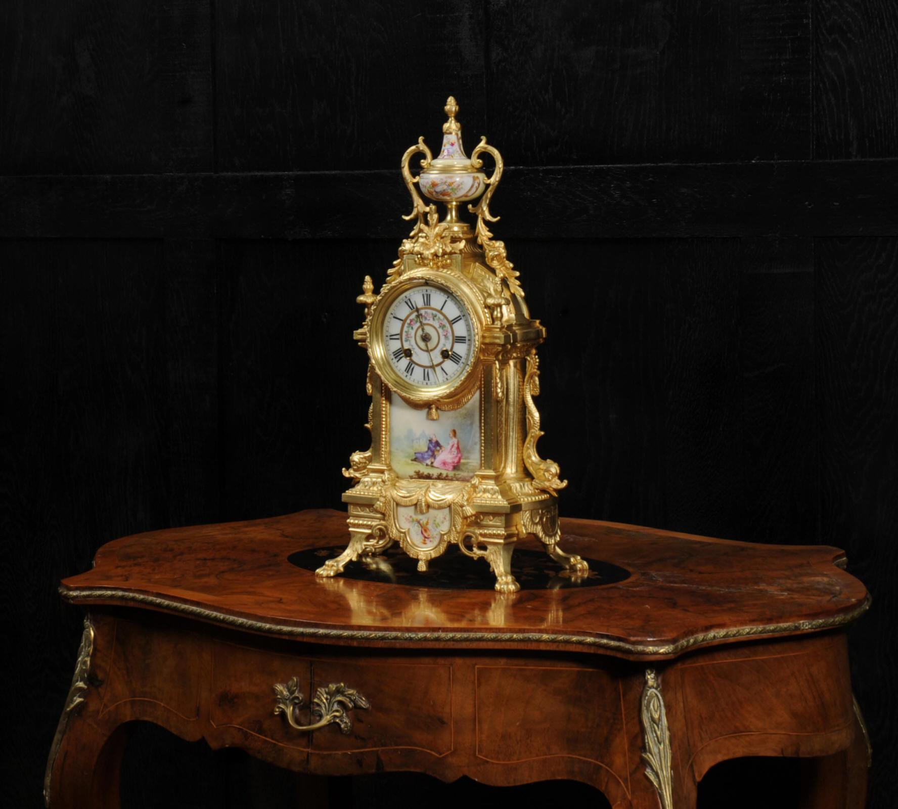 Japy Freres Louis XVI Gilt Bronze and Sevres Porcelain Antique French Clock 3