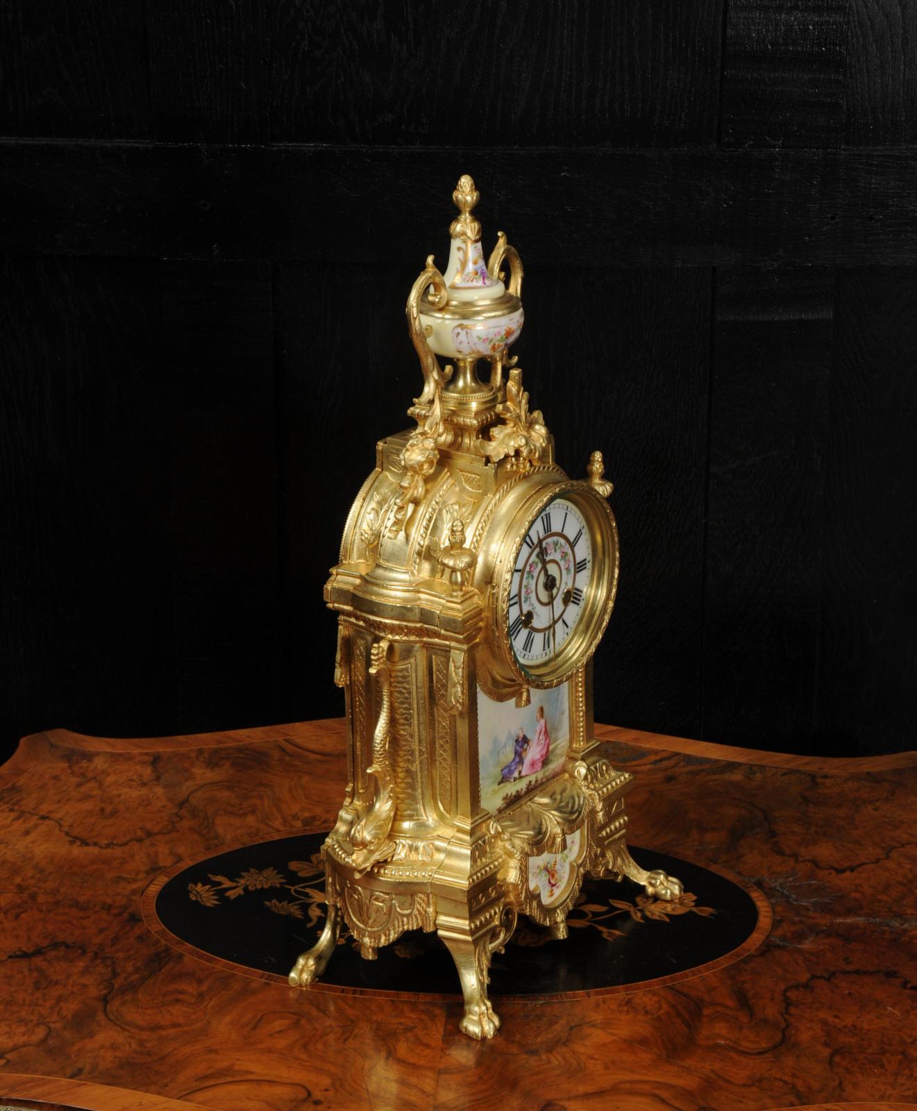 Japy Freres Louis XVI Gilt Bronze and Sevres Porcelain Antique French Clock 4