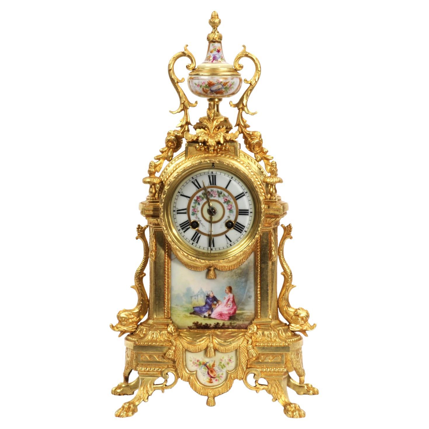 Japy Freres Louis XVI Gilt Bronze and Sevres Porcelain Antique French Clock