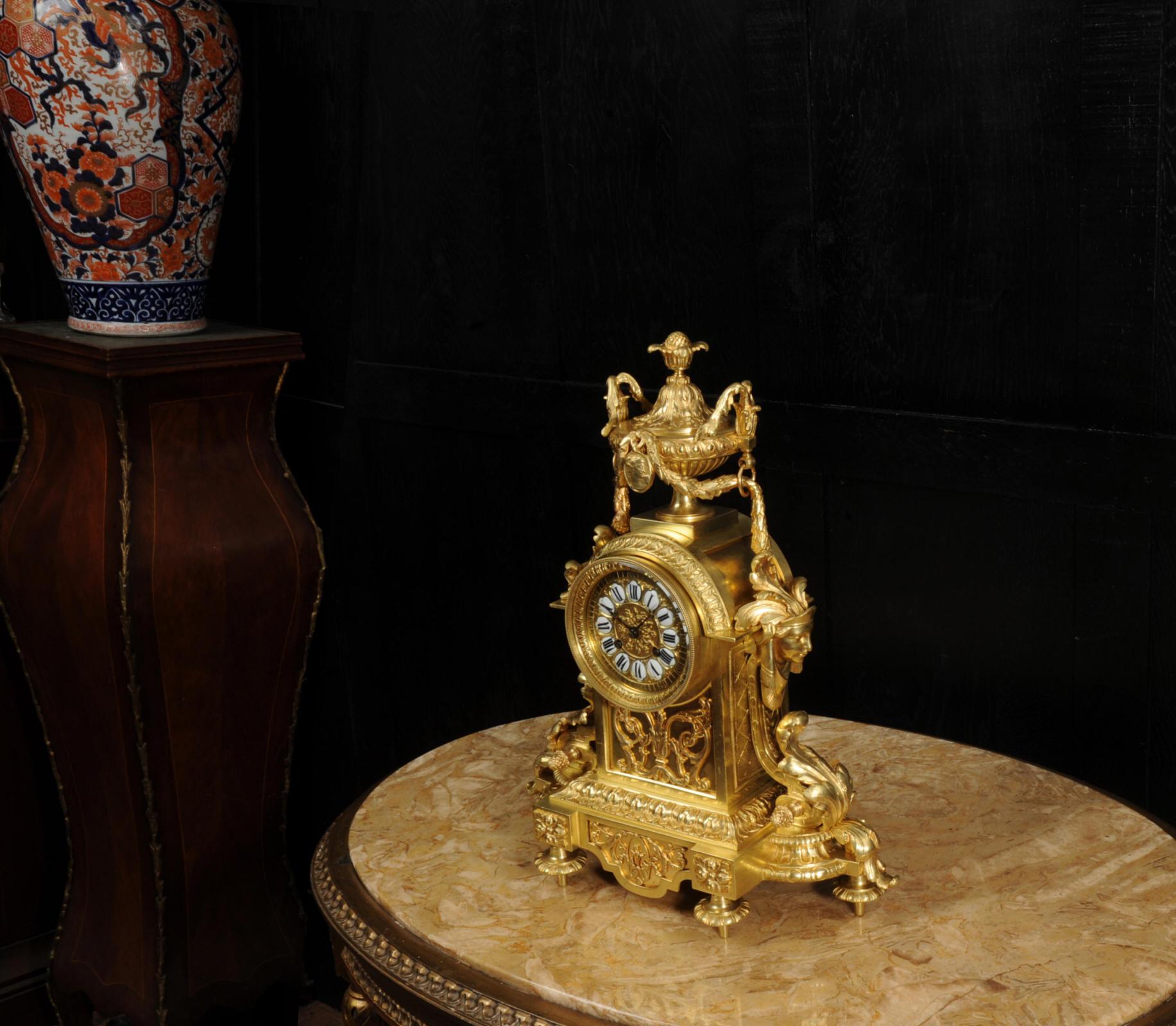Japy Freres Louis XVI Neoclassical Gilt Bronze Antique French Clock For Sale 3