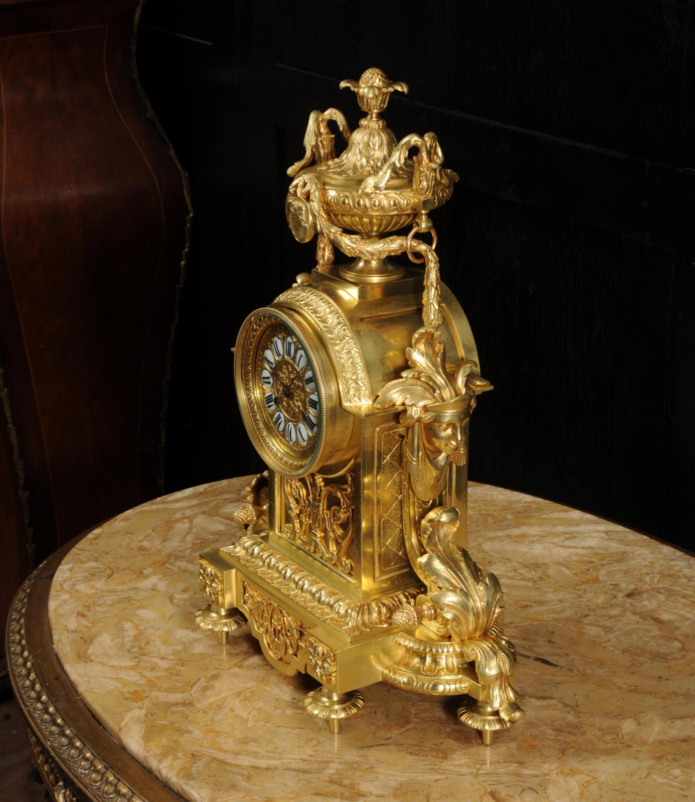 Japy Freres Louis XVI Neoclassical Gilt Bronze Antique French Clock For Sale 4