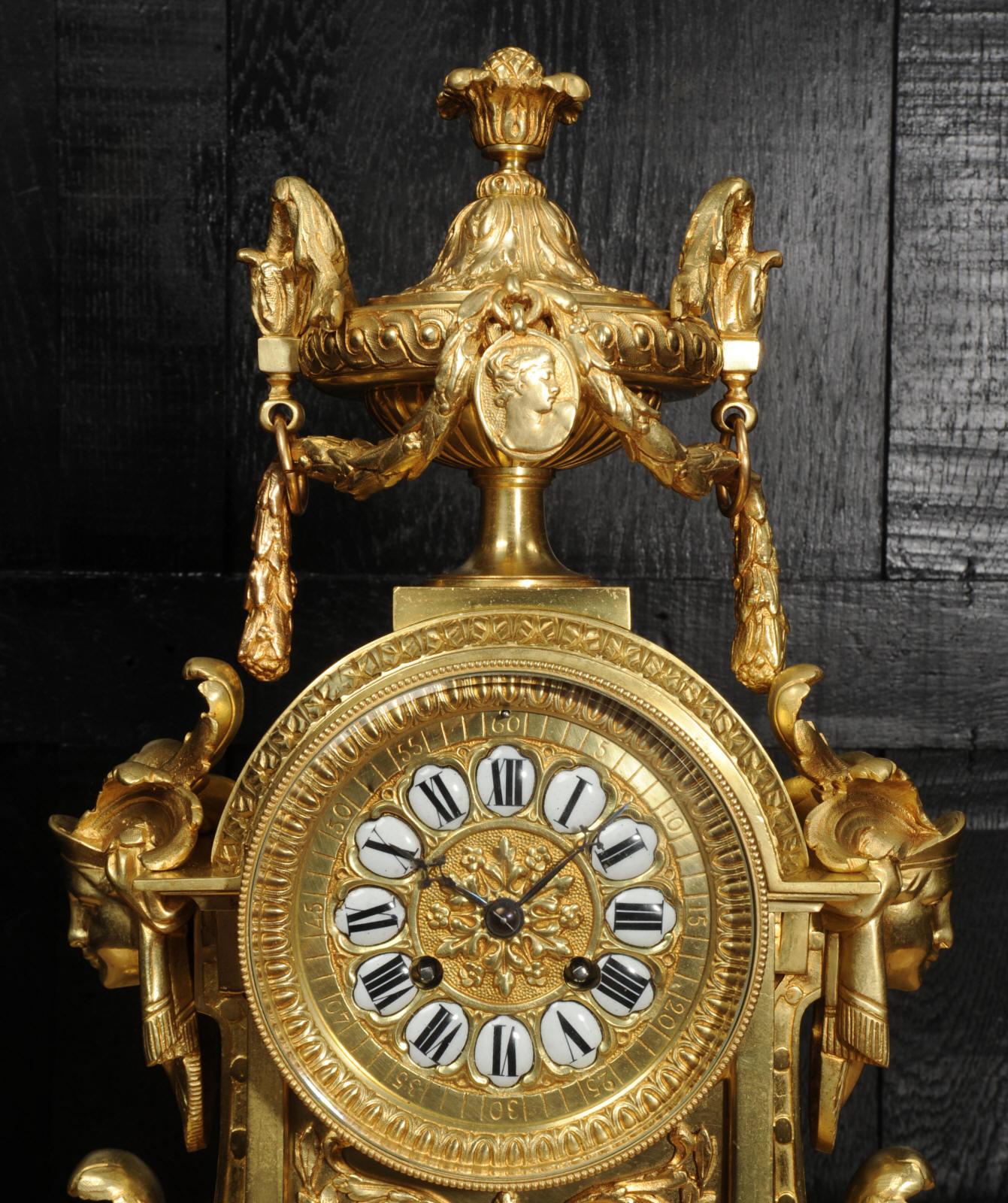 Japy Freres Louis XVI Neoclassical Gilt Bronze Antique French Clock 4