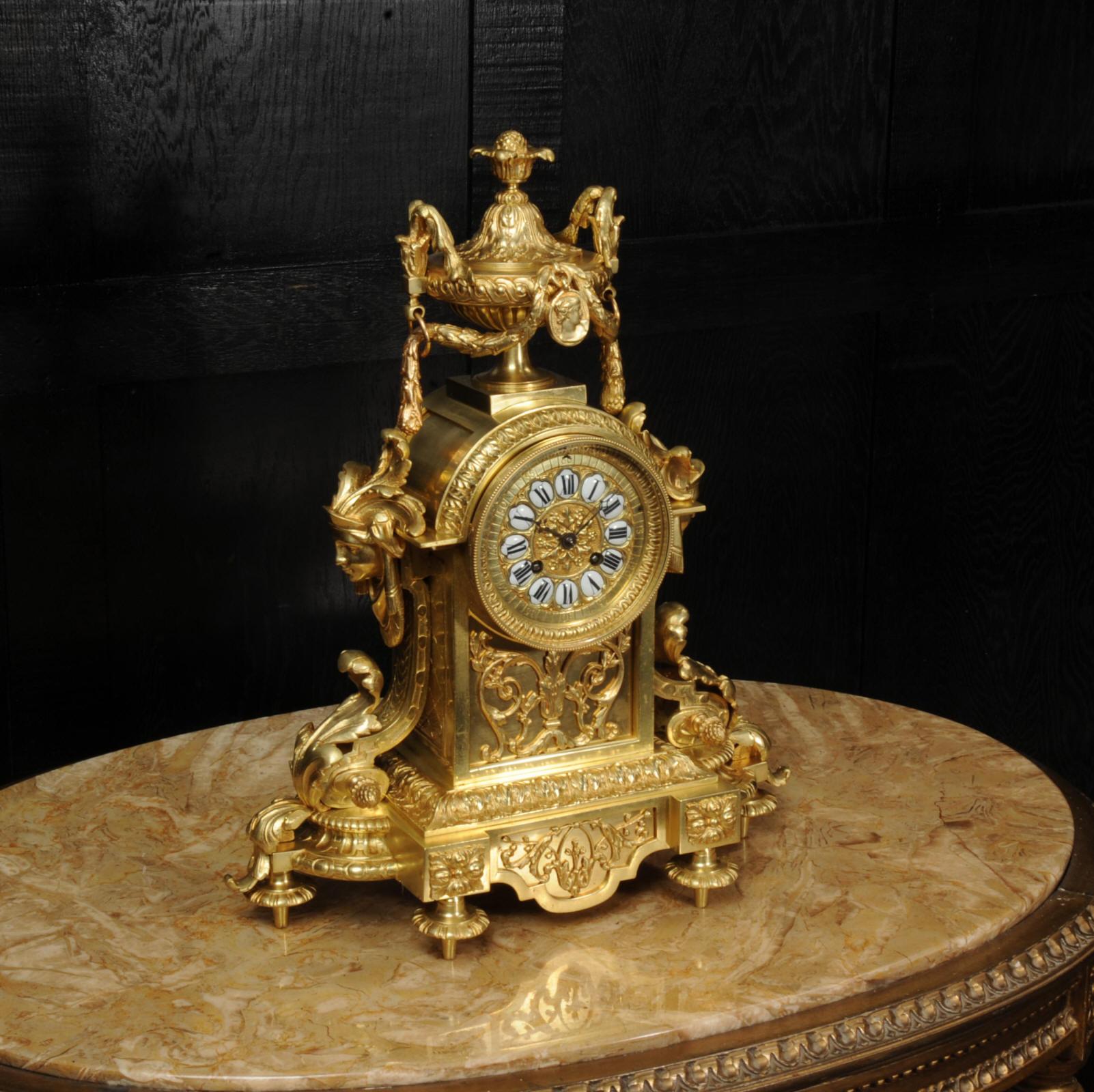 Japy Freres Louis XVI Neoclassical Gilt Bronze Antique French Clock 5