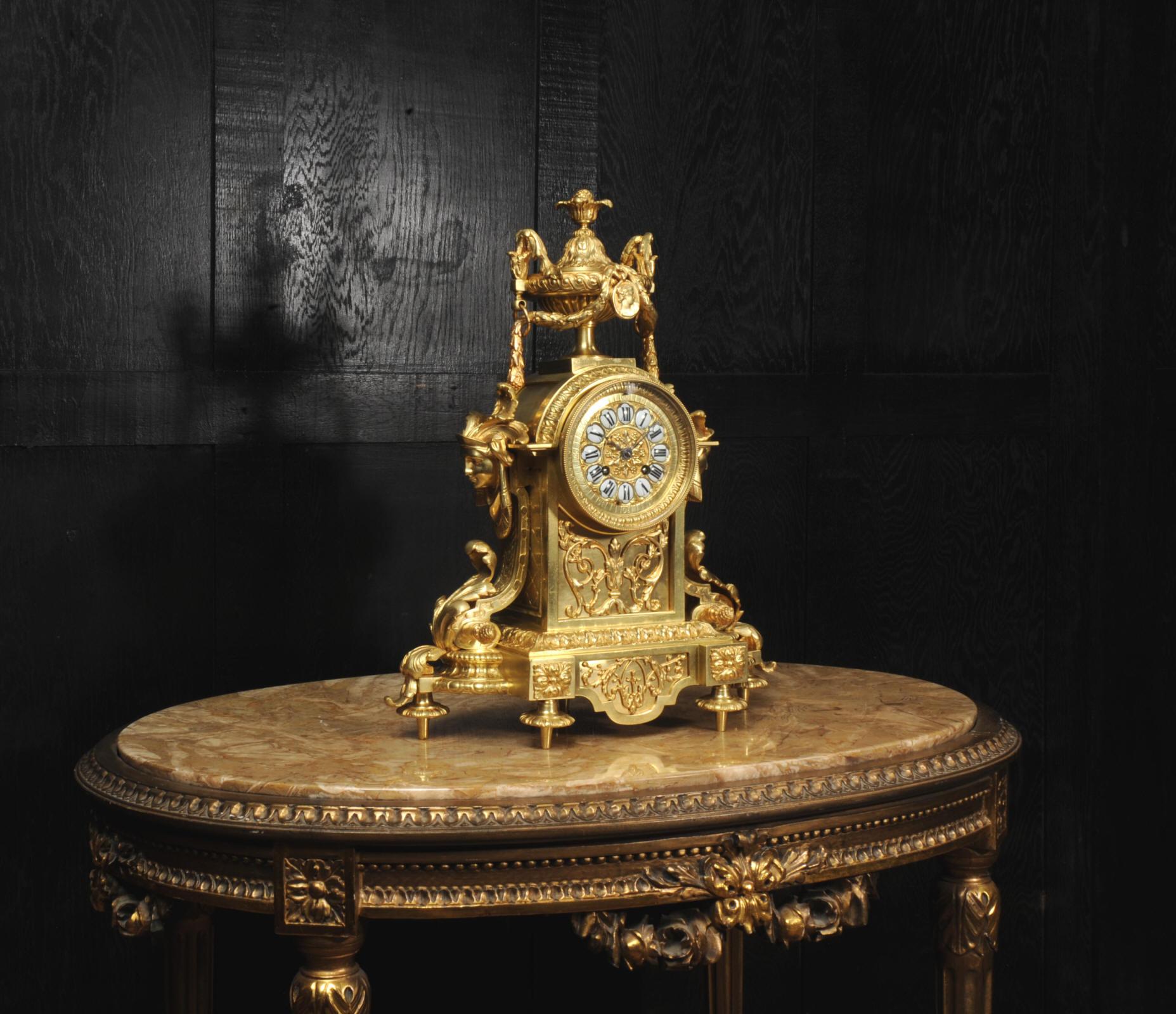 Japy Freres Louis XVI Neoclassical Gilt Bronze Antique French Clock For Sale 8
