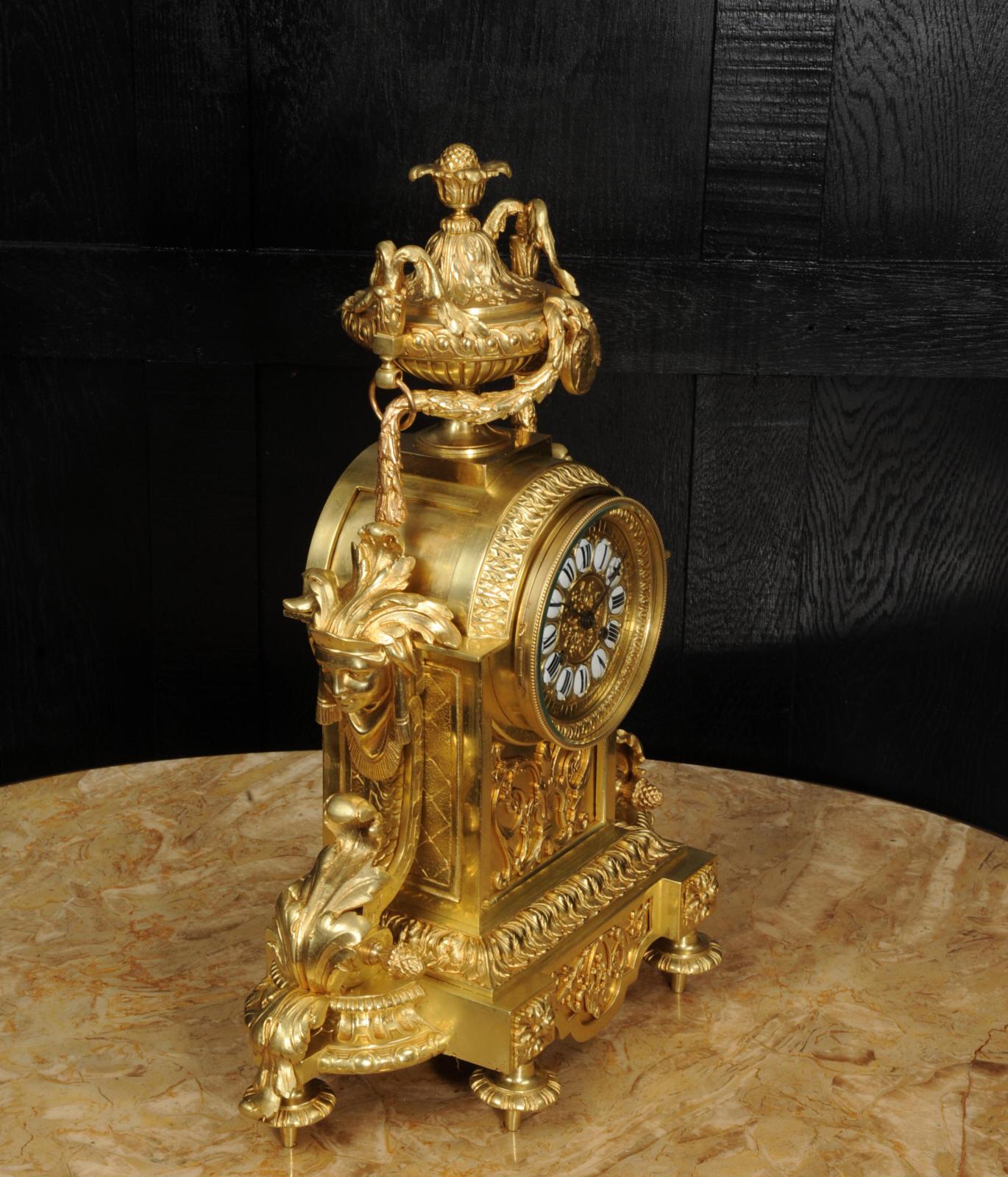 Japy Freres Louis XVI Neoclassical Gilt Bronze Antique French Clock For Sale 9