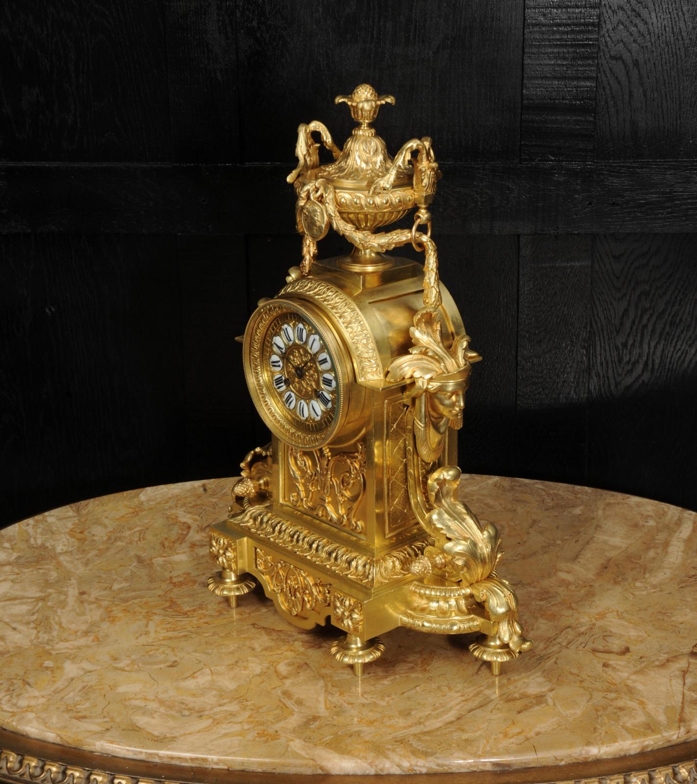 Japy Freres Louis XVI Neoclassical Gilt Bronze Antique French Clock For Sale 11