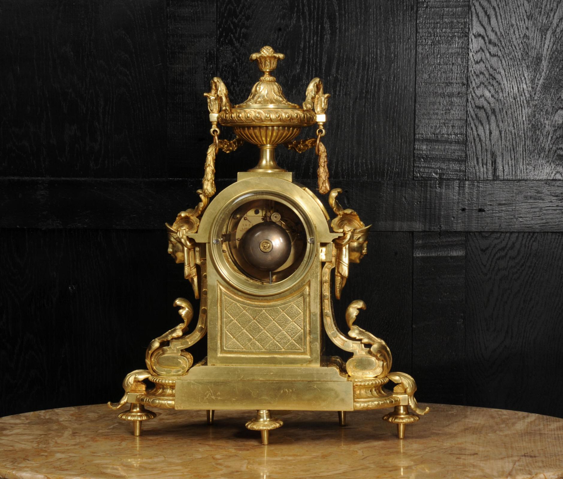 Japy Freres Louis XVI Neoclassical Gilt Bronze Antique French Clock For Sale 13