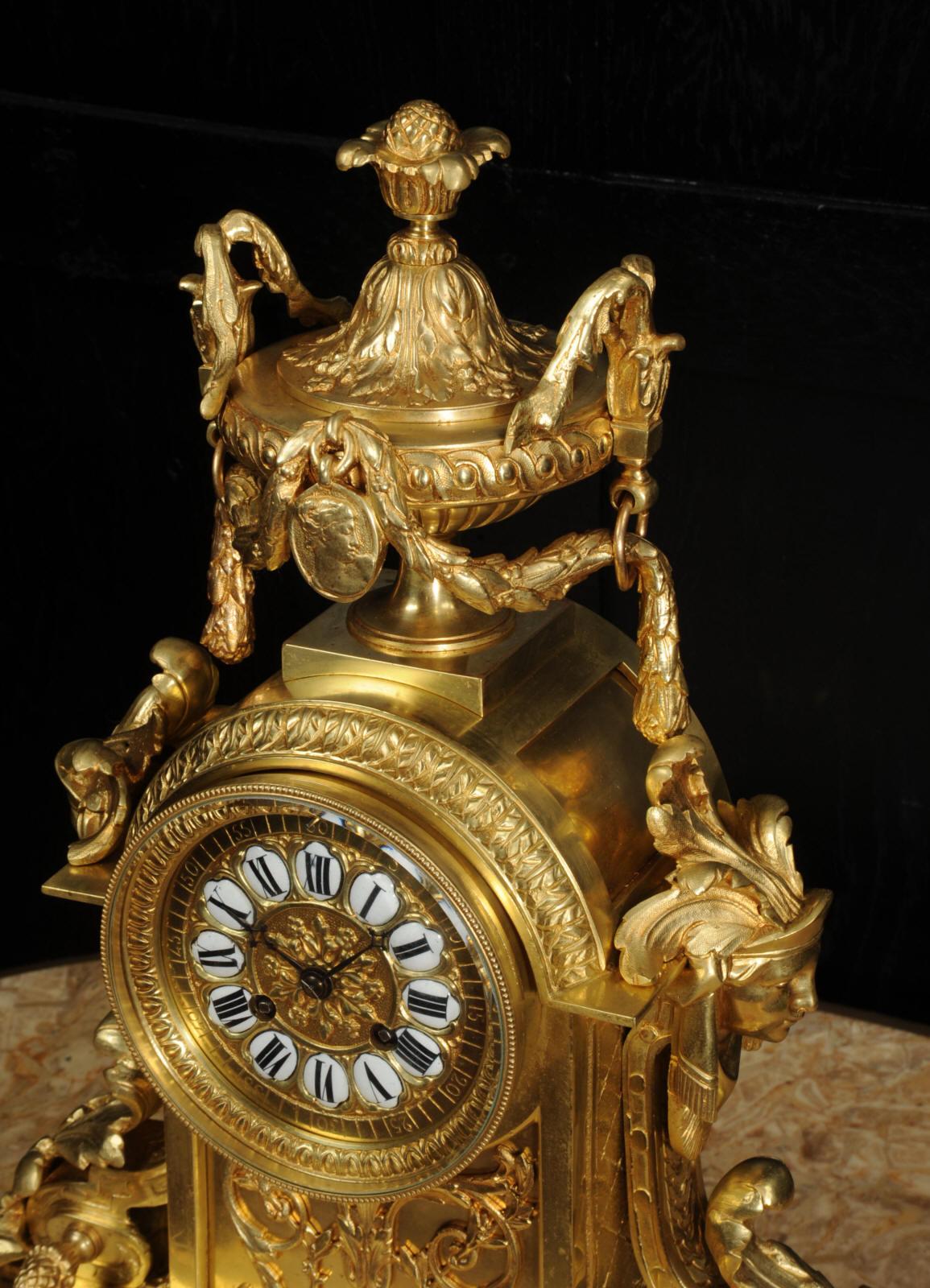 Japy Freres Louis XVI Neoclassical Gilt Bronze Antique French Clock For Sale 1