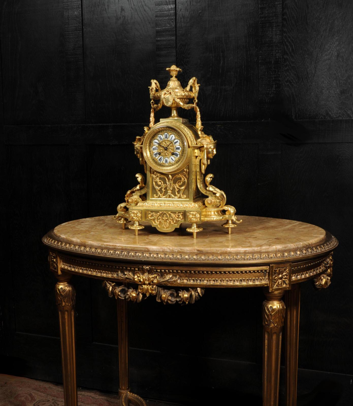 Japy Freres Louis XVI Neoclassical Gilt Bronze Antique French Clock For Sale 2