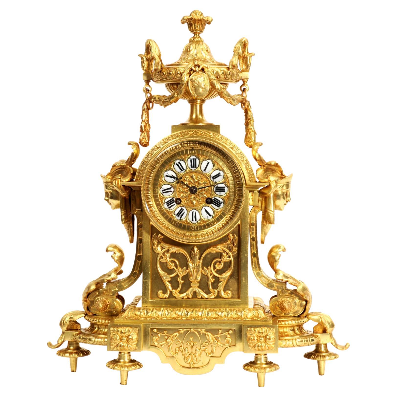 Japy Freres Louis XVI Neoclassical Gilt Bronze Antique French Clock For Sale
