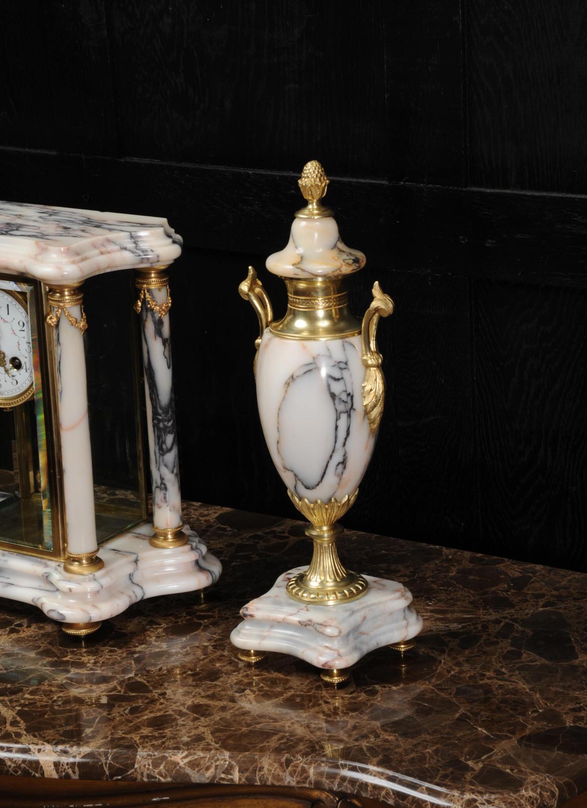 Japy Freres Ormolu and Marble Four Glass Crystal Antique French Clock Set 5