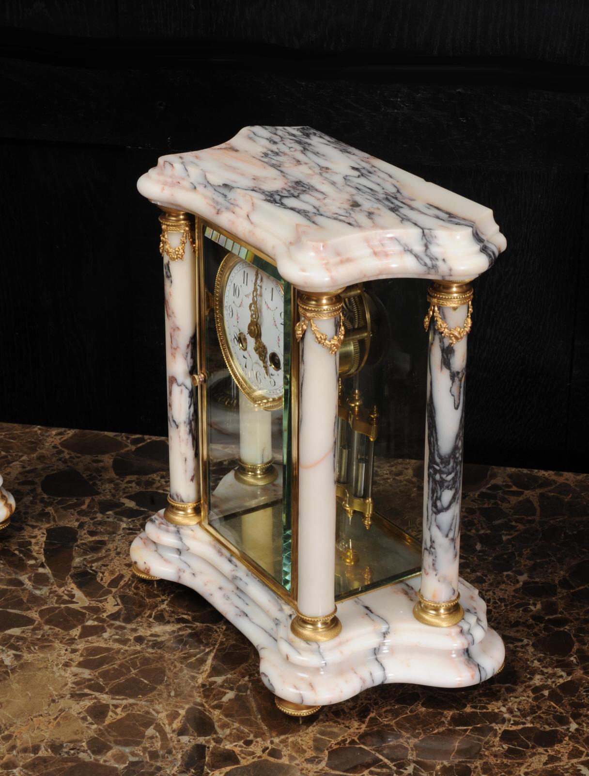 Japy Freres Ormolu and Marble Four Glass Crystal Antique French Clock Set 7