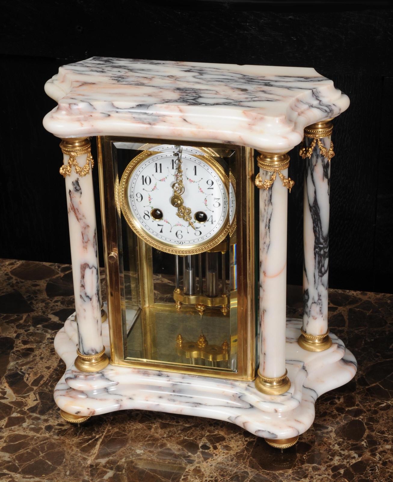 Japy Freres Ormolu and Marble Four Glass Crystal Antique French Clock Set 10