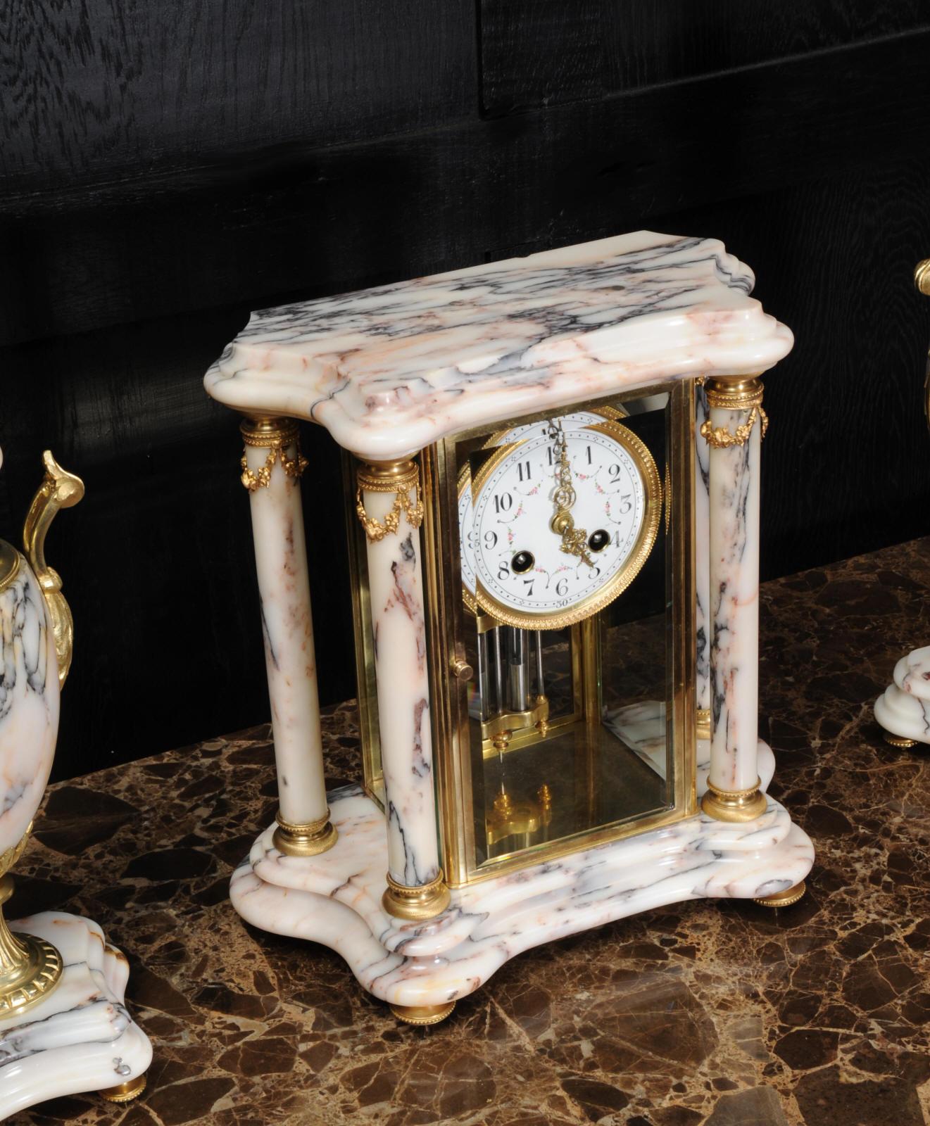 Japy Freres Ormolu and Marble Four Glass Crystal Antique French Clock Set 11