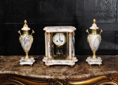 Japy Freres Ormolu and Marble Four Glass Crystal Antique French Clock Set
