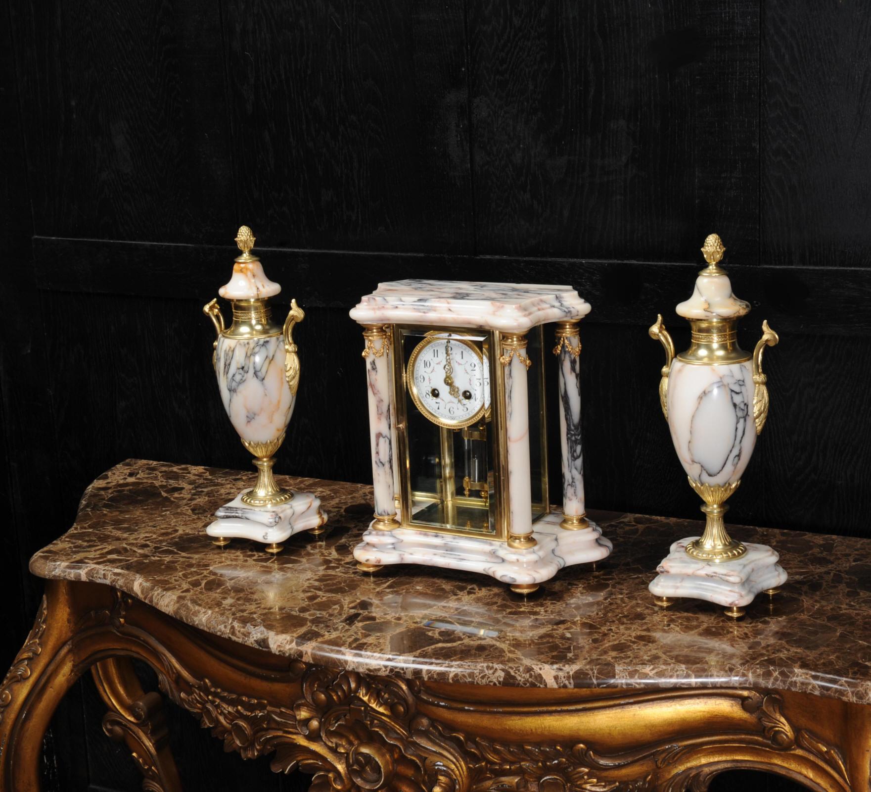 Japy Freres Ormolu and Marble Four Glass Crystal Antique French Clock Set In Good Condition In Belper, Derbyshire