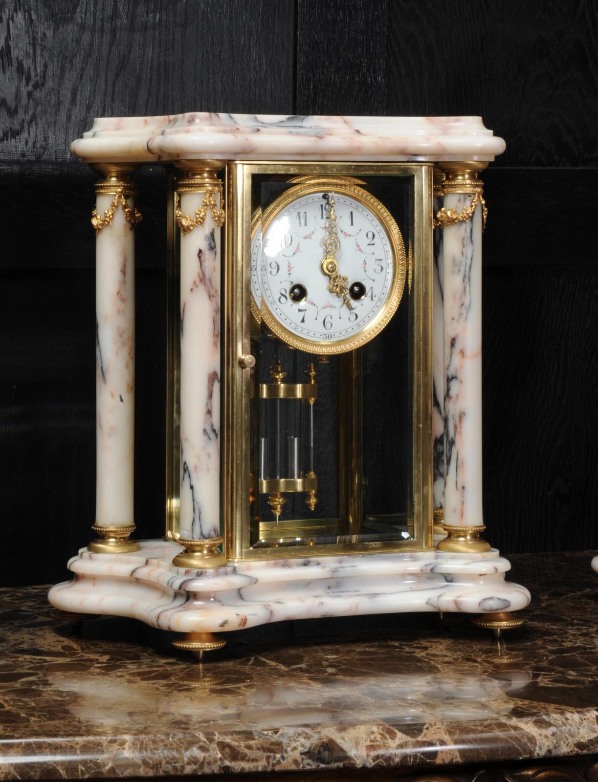 Japy Freres Ormolu and Marble Four Glass Crystal Antique French Clock Set 1